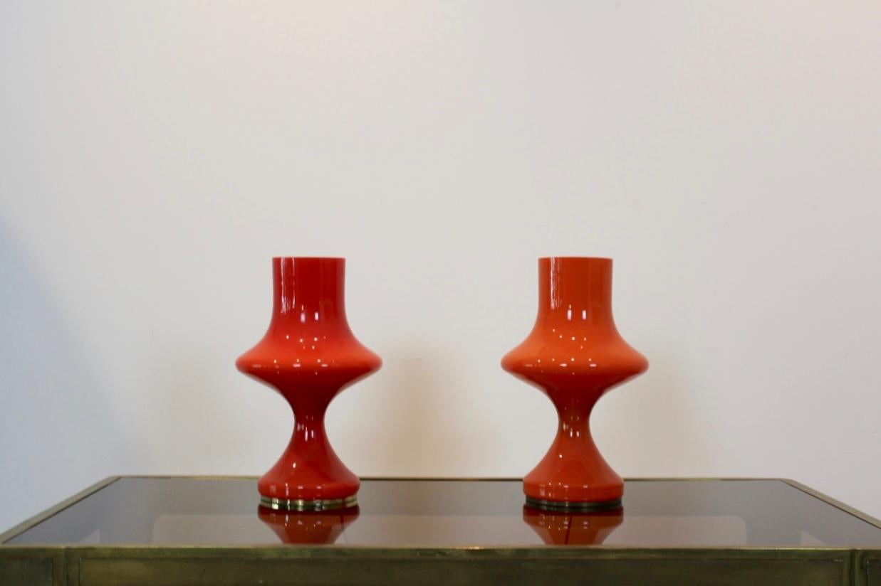 Amazing Set of Orange Opaline Glass Table Lamps by Štepán Tabery, 1960s 1