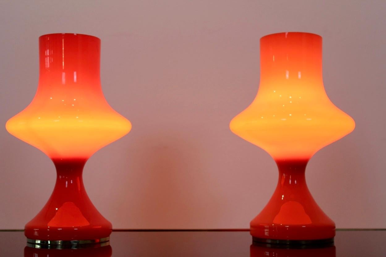 Amazing Set of Orange Opaline Glass Table Lamps by Štepán Tabery, 1960s 2