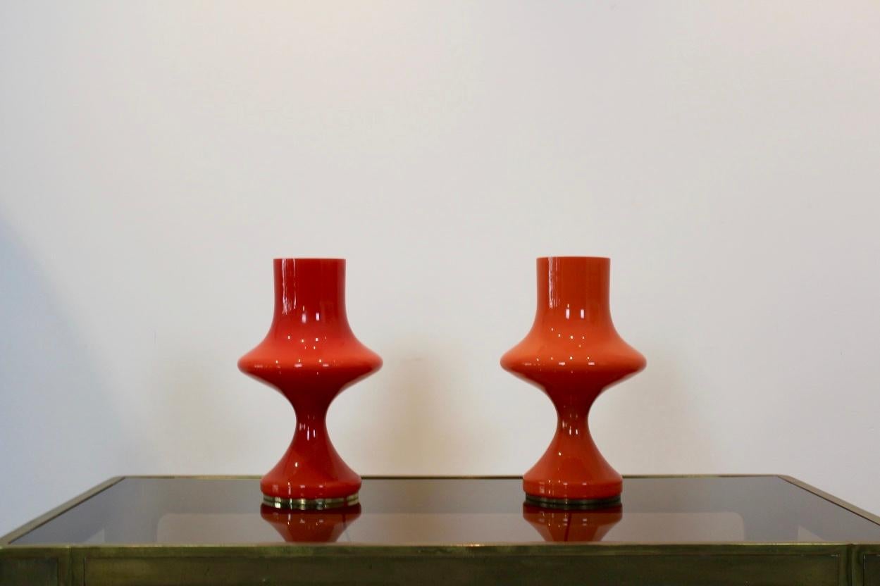 Czech Amazing Set Orange Opaline Glass Table Lamps by Štepán Tabery, 1960s