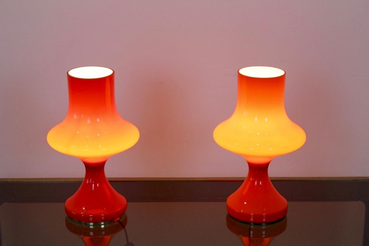 Amazing Set Orange Opaline Glass Table Lamps by Štepán Tabery, 1960s In Excellent Condition In Voorburg, NL