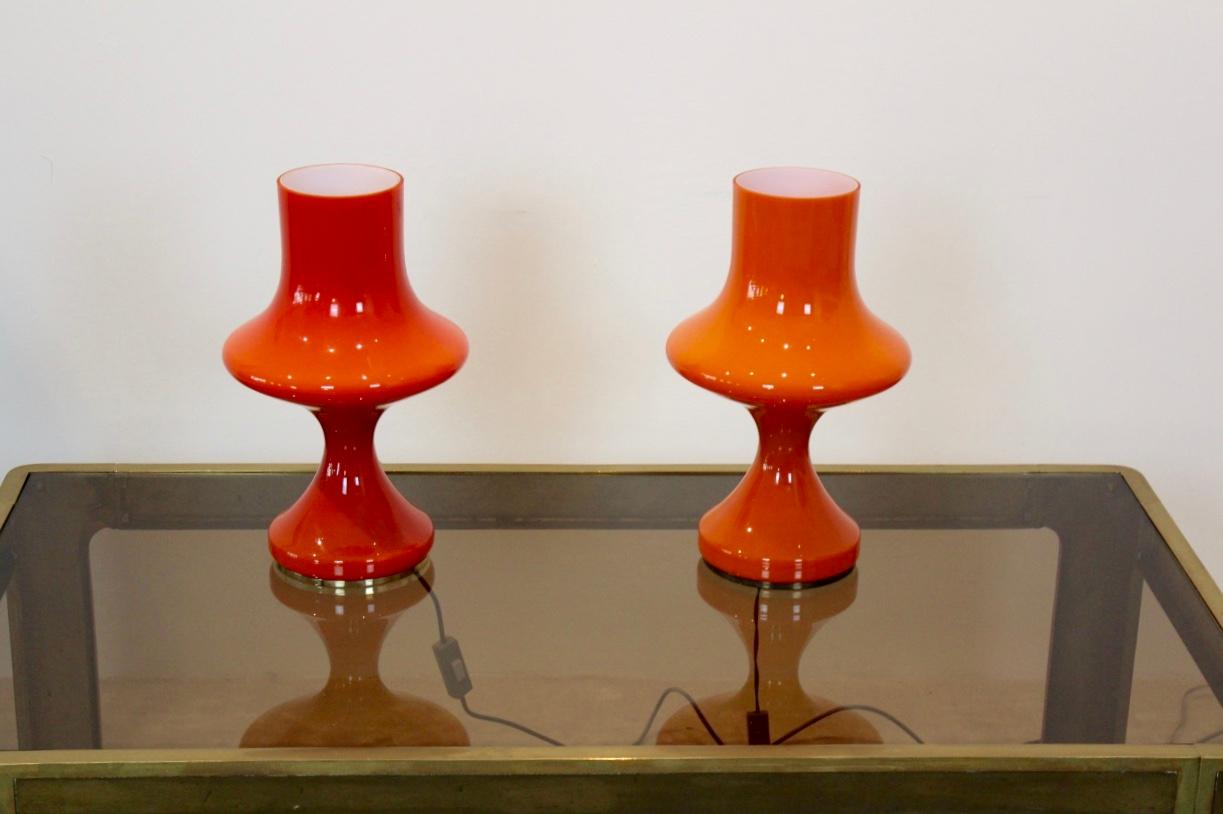 20th Century Amazing Set Orange Opaline Glass Table Lamps by Štepán Tabery, 1960s
