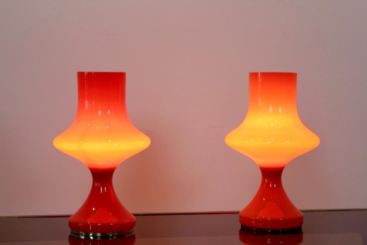 Amazing Set Orange Opaline Glass Table Lamps by Štepán Tabery, 1960s 1