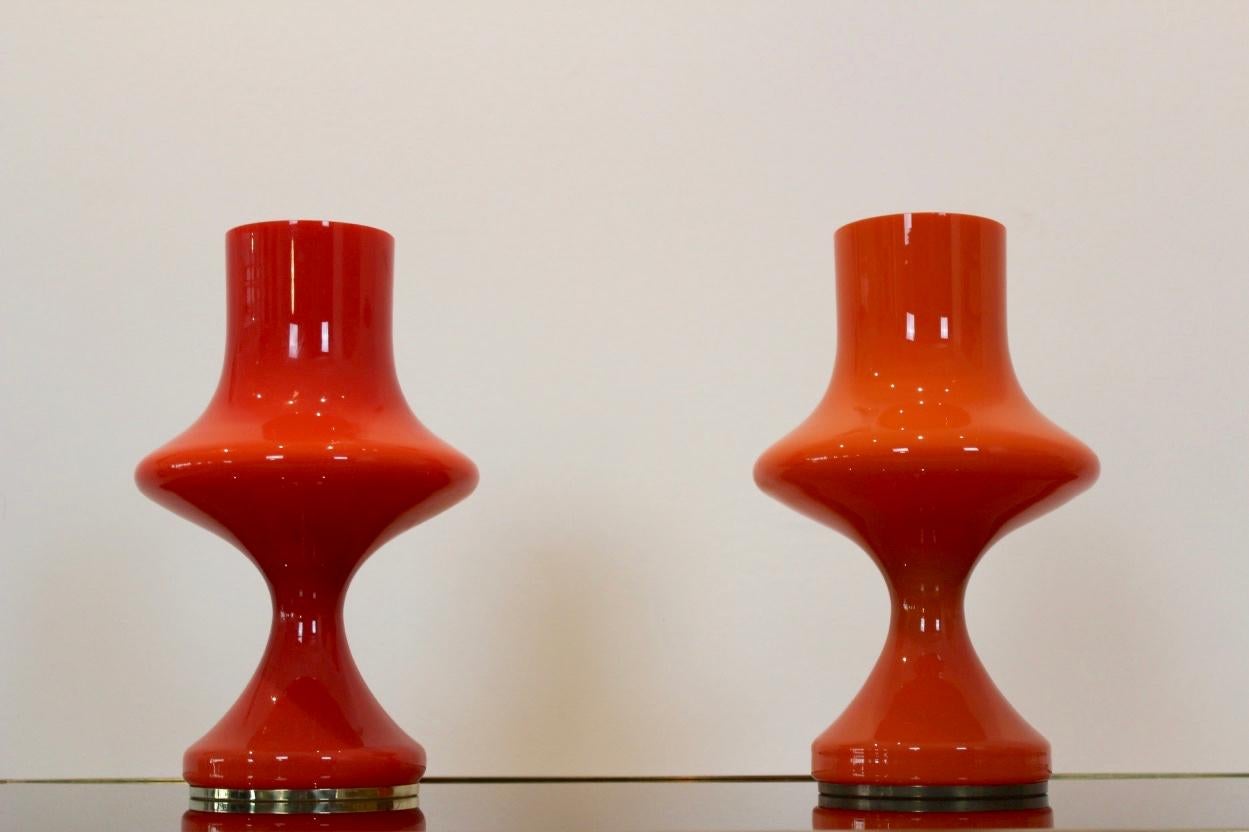 Amazing Set Orange Opaline Glass Table Lamps by Štepán Tabery, 1960s 2