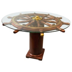 Antique Amazing Ship's Wheel Bar Height Table on Binnacle Base