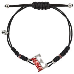 Bracciale elegante Lettera e Oro bianco Diamanti bianchi Zaffiri arancioni Micromosaico