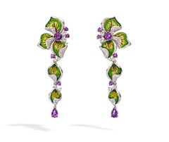 Sicis Jewels 18kt White Gold Micro Mosaic Earrings with Diamonds and Amethyst