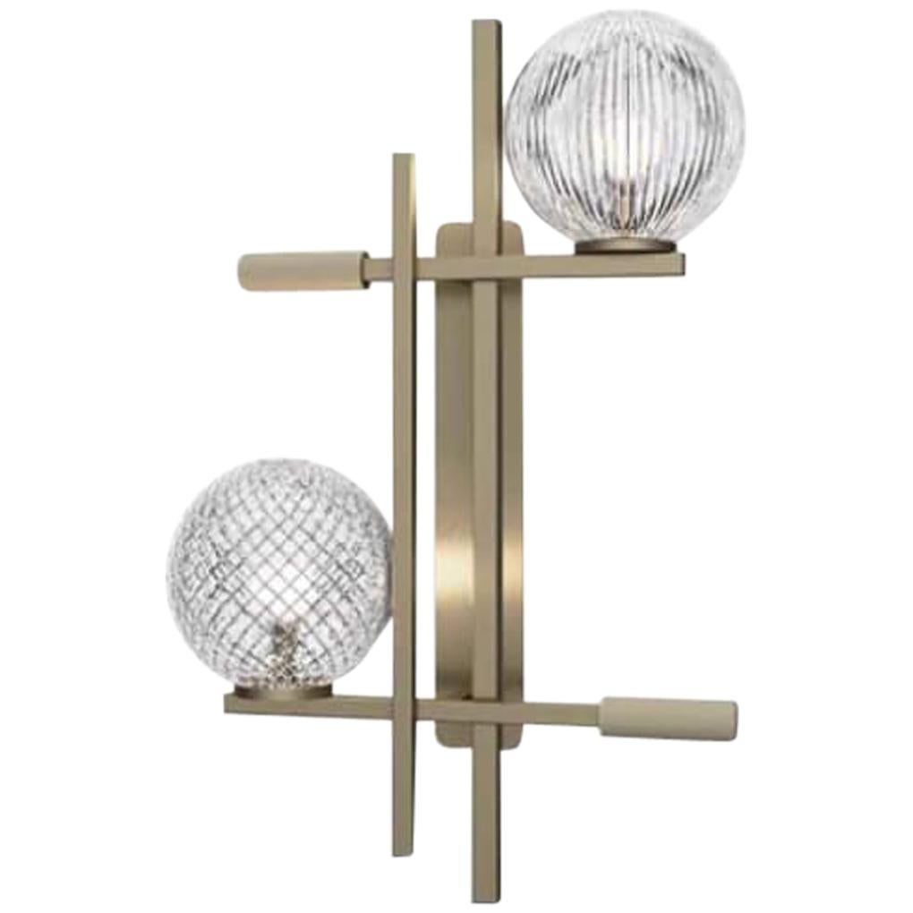 Amazing Wall Sconce Lamp Champagne Finish Murano Spheres Leather Insert For Sale