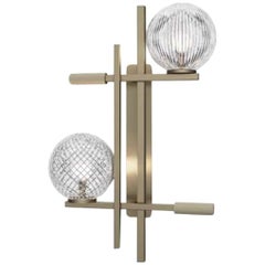 Amazing Wall Sconce Lamp Champagne Finish Murano Spheres Leather Insert