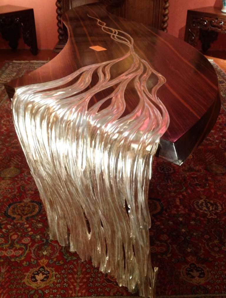 Amazing Silver Leaves and Macassar Console For Sale 3