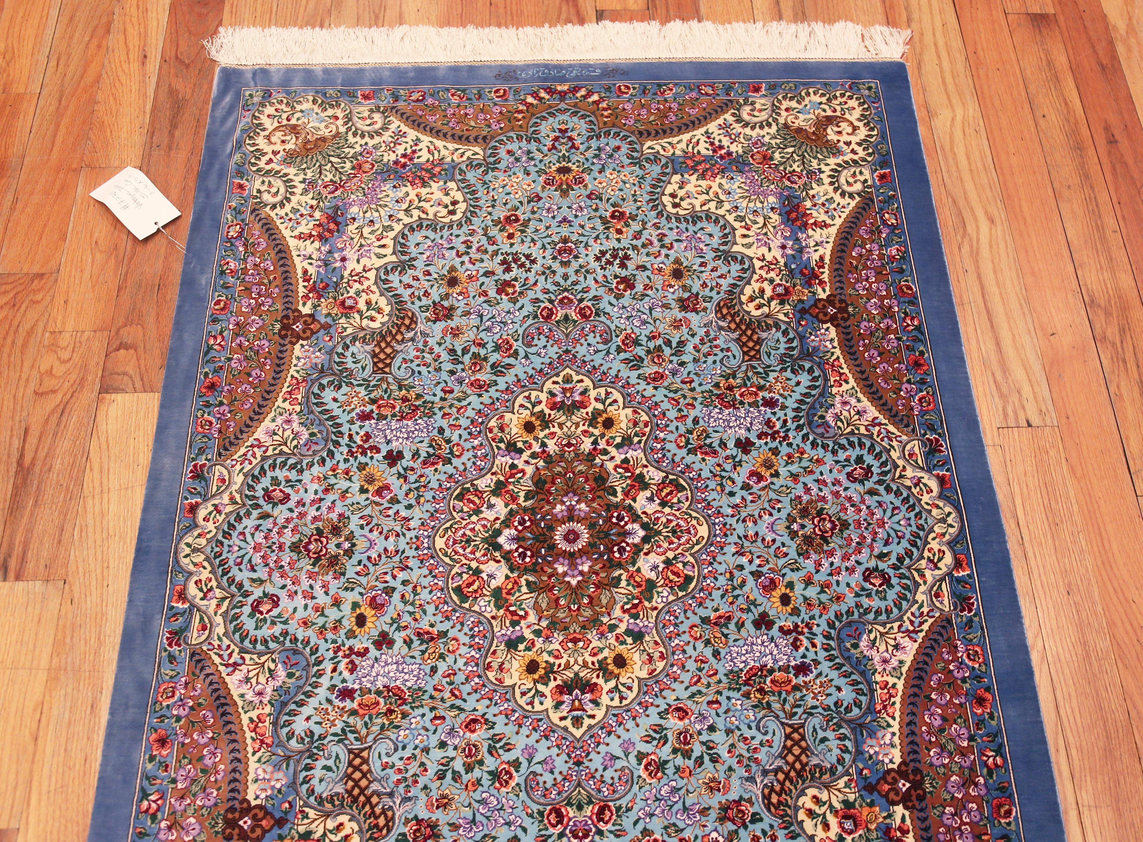 Tabriz Amazing Small Fine Floral Luxurious Vintage Persian Silk Qum Rug 3'6
