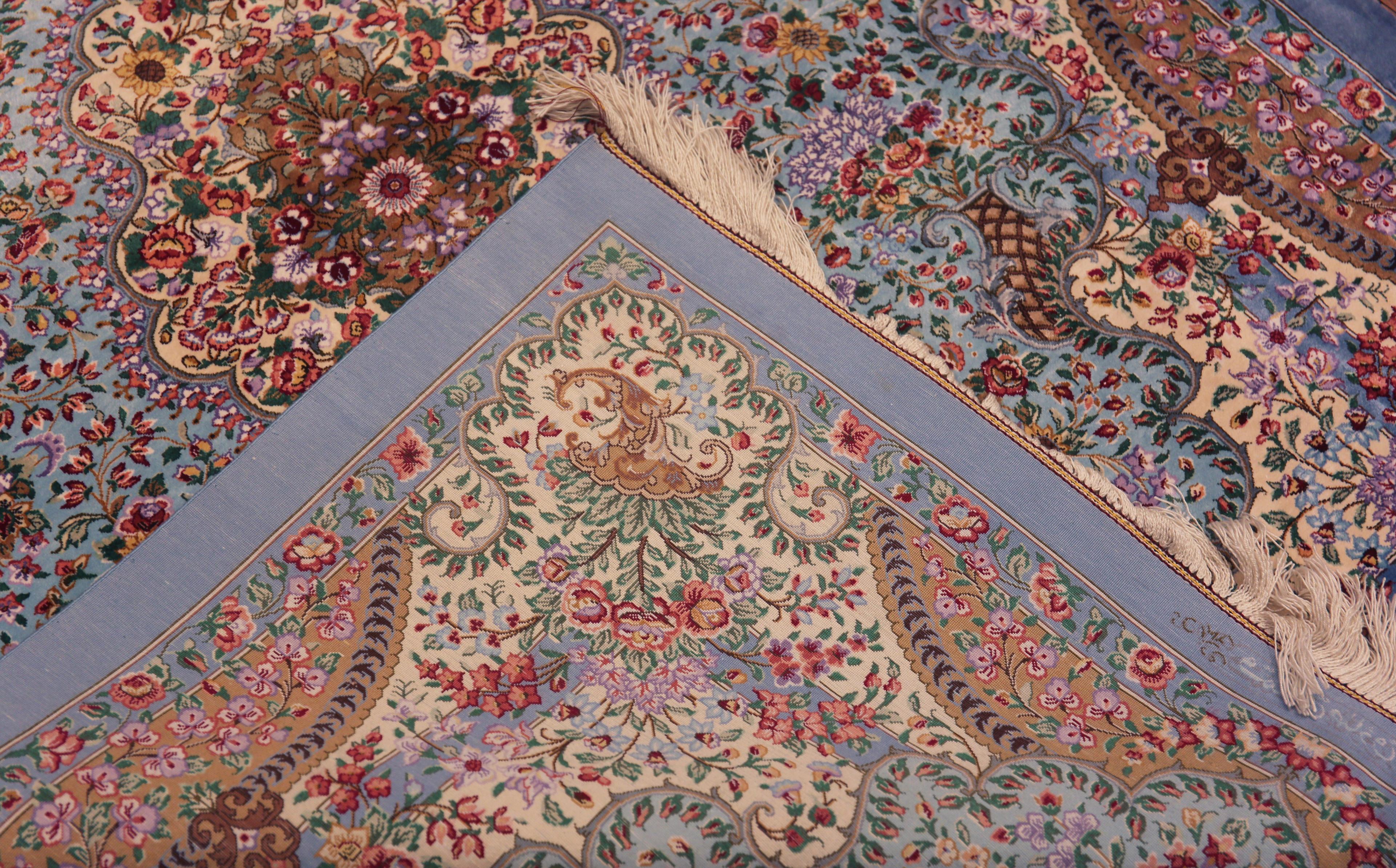 Hand-Knotted Amazing Small Fine Floral Luxurious Vintage Persian Silk Qum Rug 3'6
