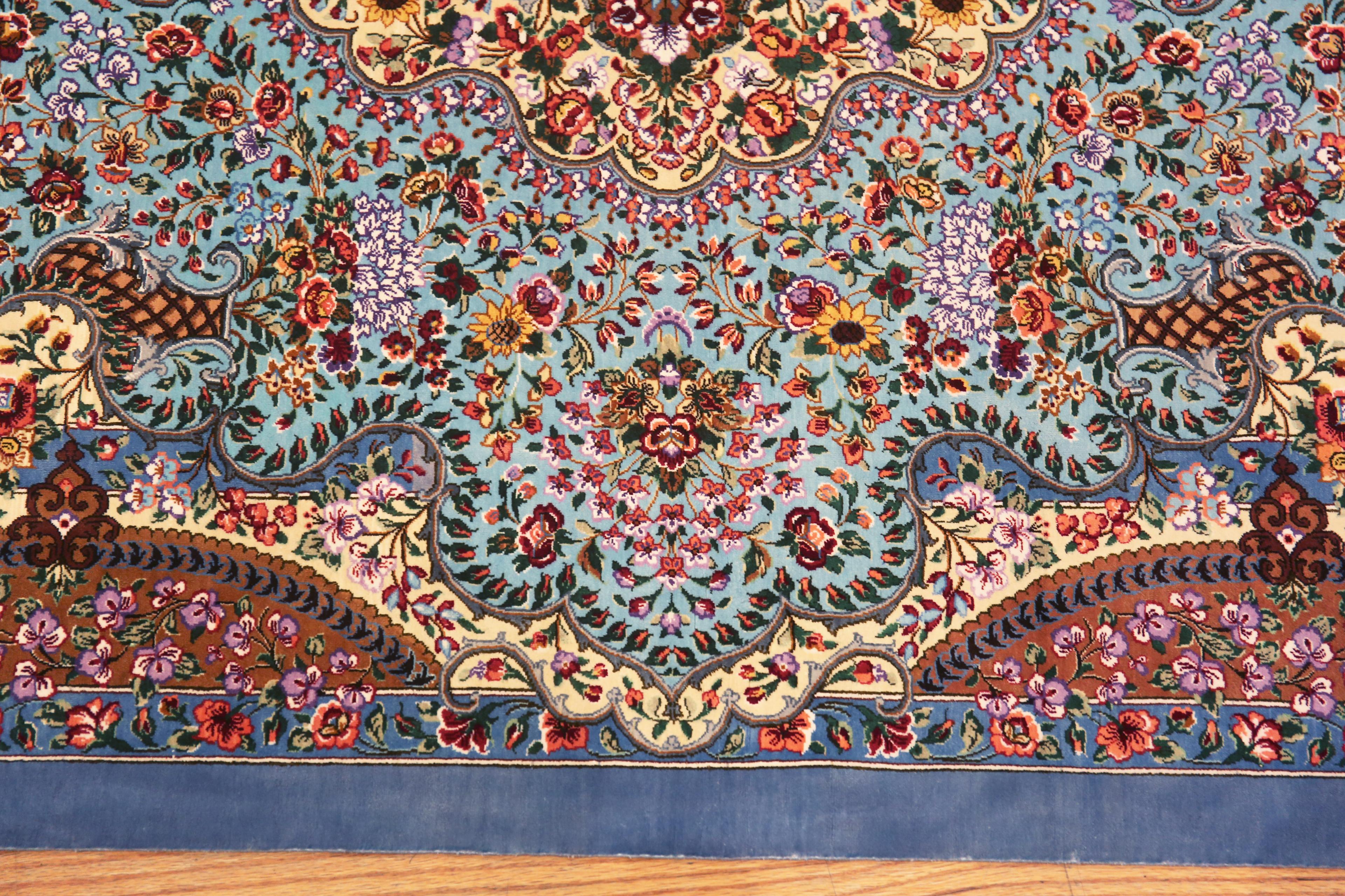 20th Century Amazing Small Fine Floral Luxurious Vintage Persian Silk Qum Rug 3'6