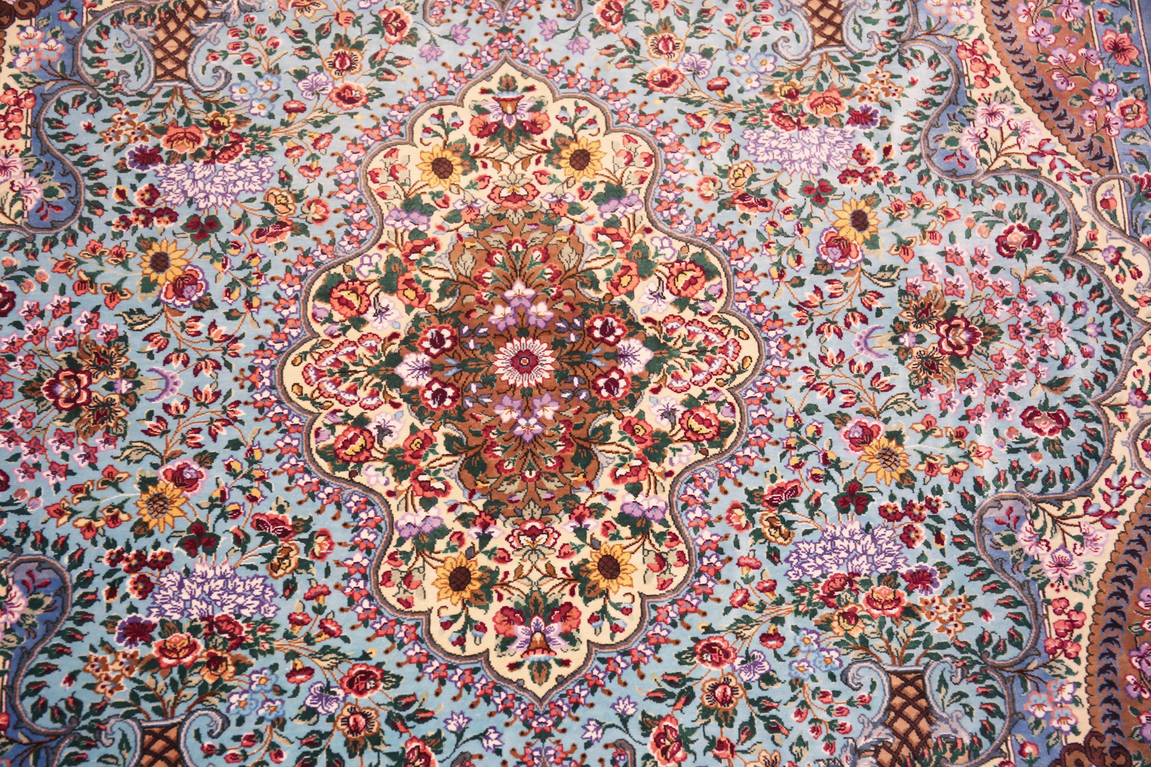 Amazing Small Fine Floral Luxurious Vintage Persian Silk Qum Rug 3'6