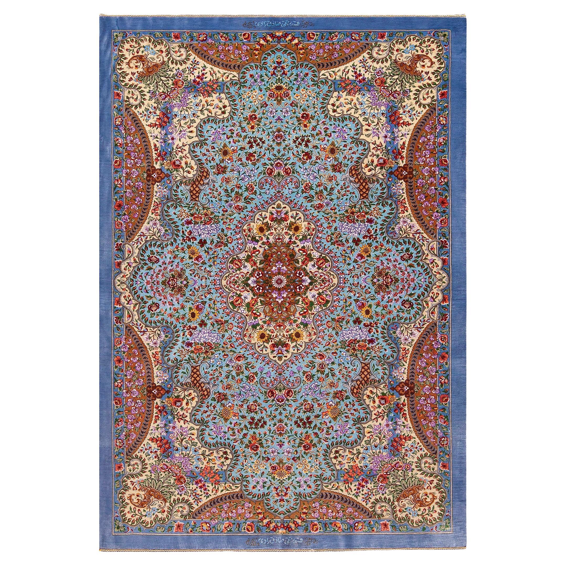 Amazing Small Fine Floral Luxurious Vintage Persian Silk Qum Rug 3'6" x 5'2"