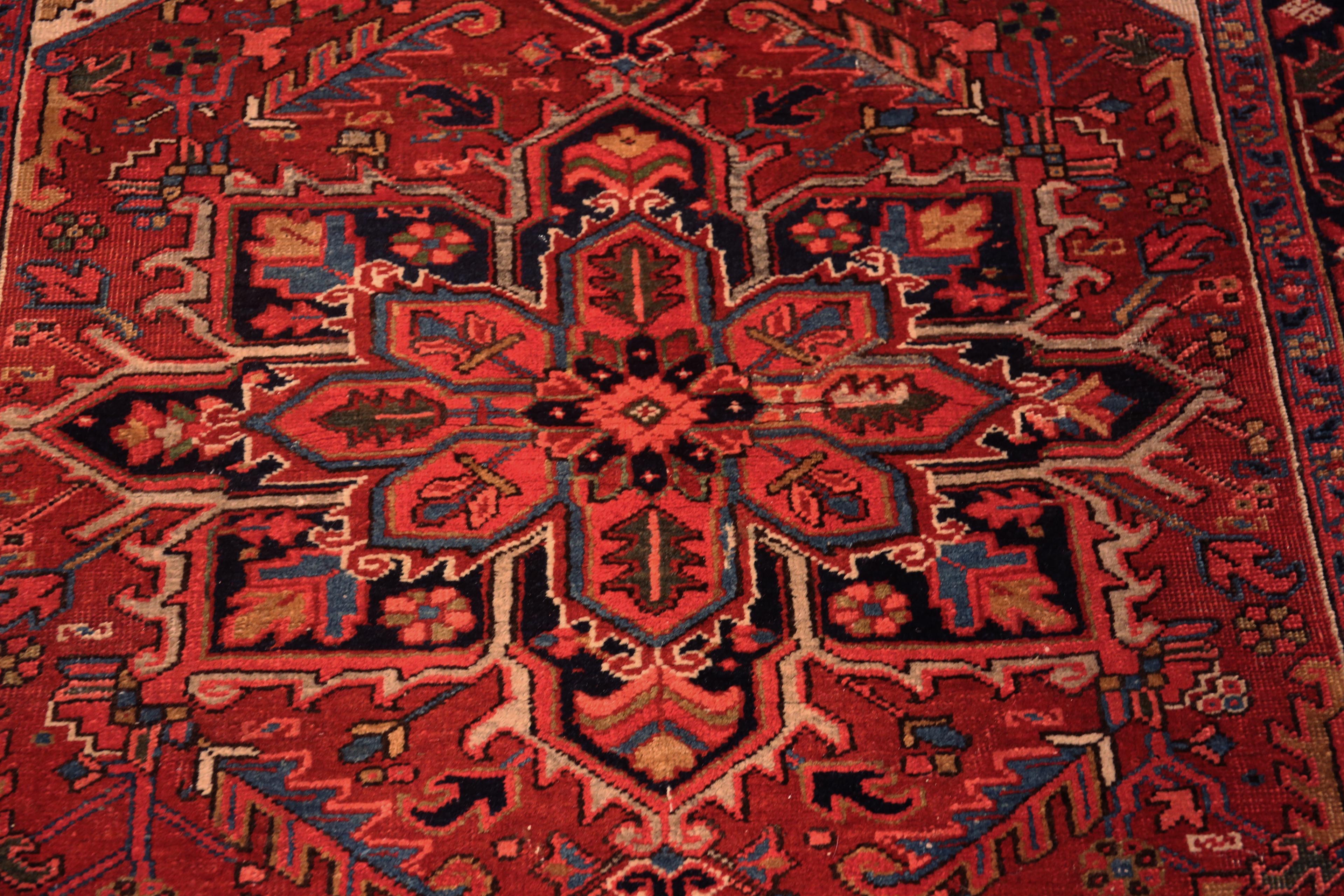 Hand-Knotted Amazing Small Geometric Medallion Antique Persian Heriz Area Rug 5' x 6'6
