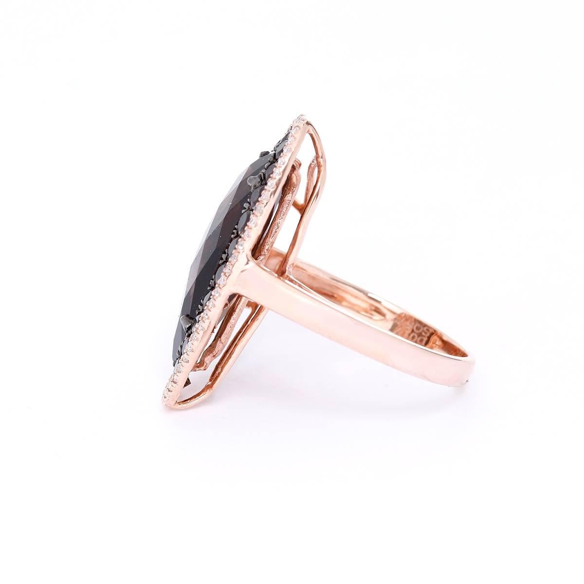 Amazing Smoky Quartz and Diamond Ring 7-1/2 - This amazing ring has 0.17 carats of  diamonds, 0.75 carats of smoky quartz ,and 1 piece fancy smoky quartz set in 14k rose gold. Ring measures apx. 5/8-inch in width at the widest and apx. 1-inch in
