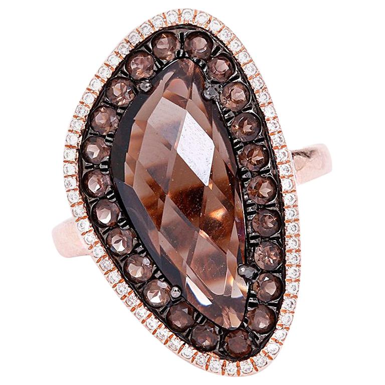 Amazing Smoky Quartz Diamond Gold Ring For Sale at 1stDibs