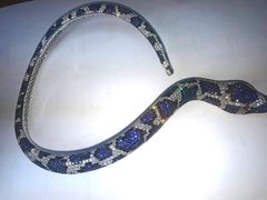 Amazing Snake Necklace 81 Carat Diamonds Black Diamonds Blue Sapphire Rubies