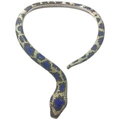 Amazing Snake Necklace 81 Carat Diamonds Black Diamonds Blue Sapphire Rubies