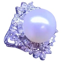 Sorprendente anillo de perlas del mar del sur con diamantes