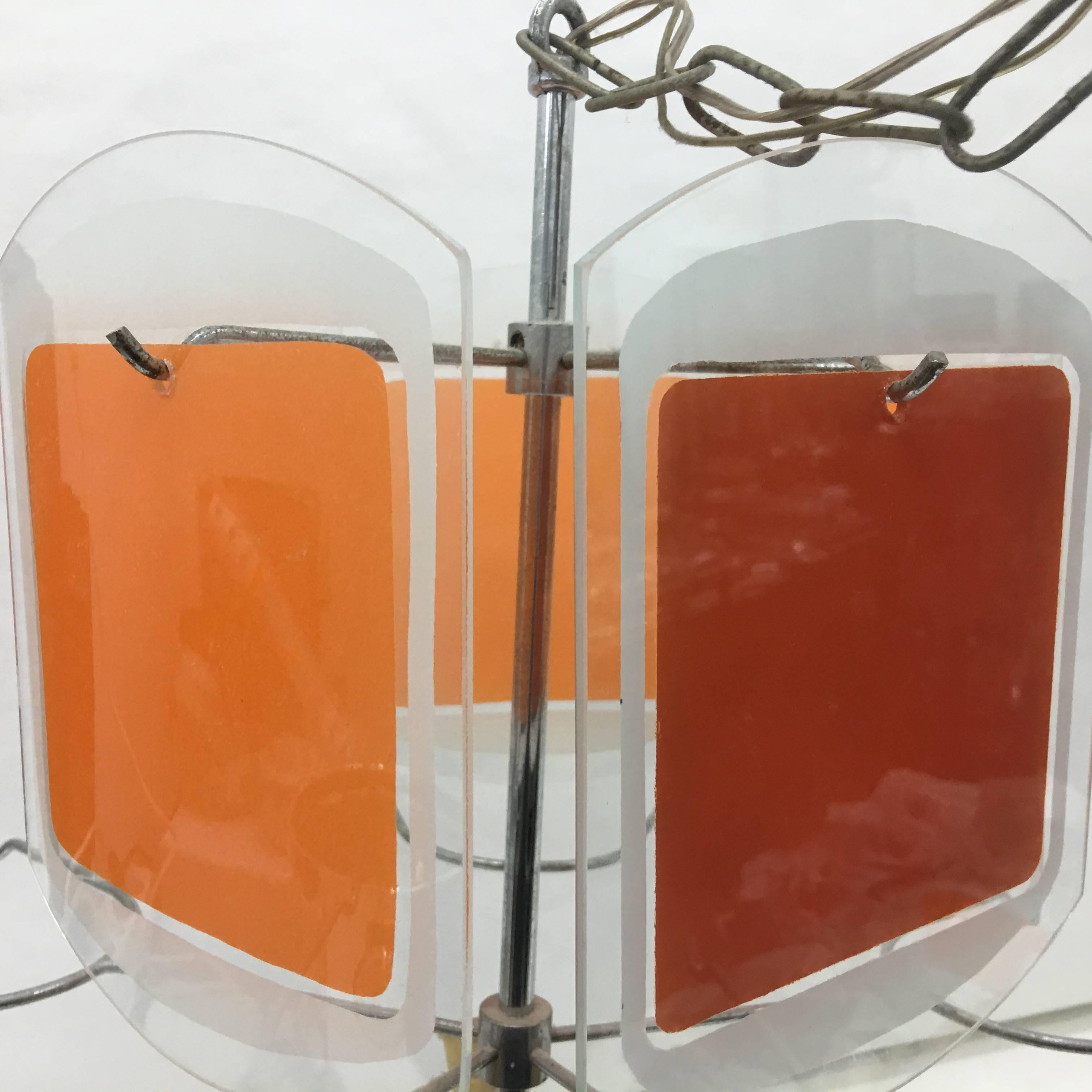 Vistosi Style Space Age Italian Orange and White Glass Chandelier circa 1970 In Good Condition In Aci Castello, IT
