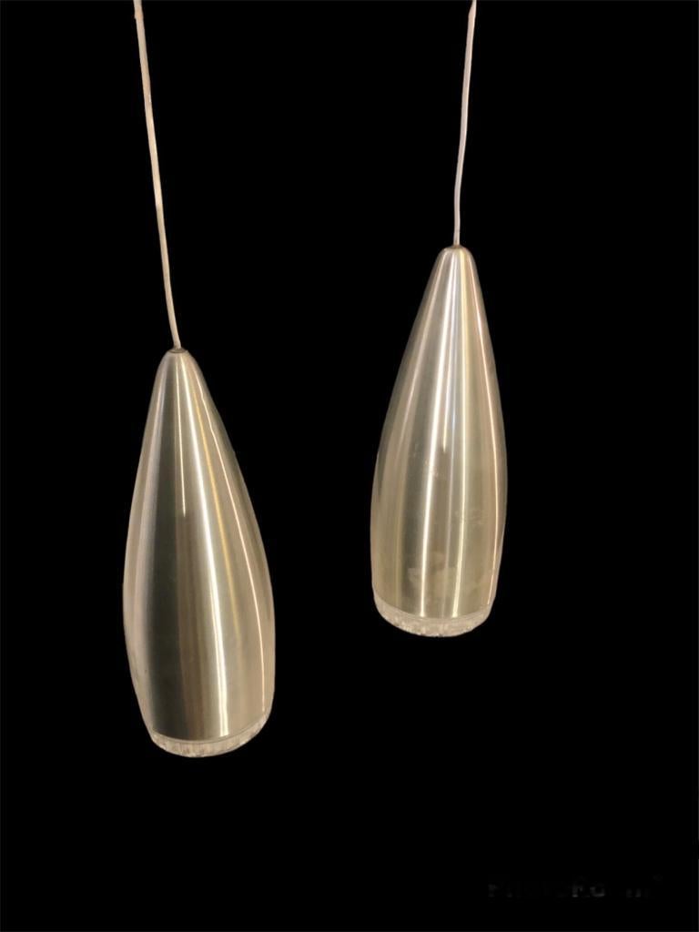 Amazing, Space Age, Pair of Stilux Suspension Lamps in Aluminum and Glass For Sale 4