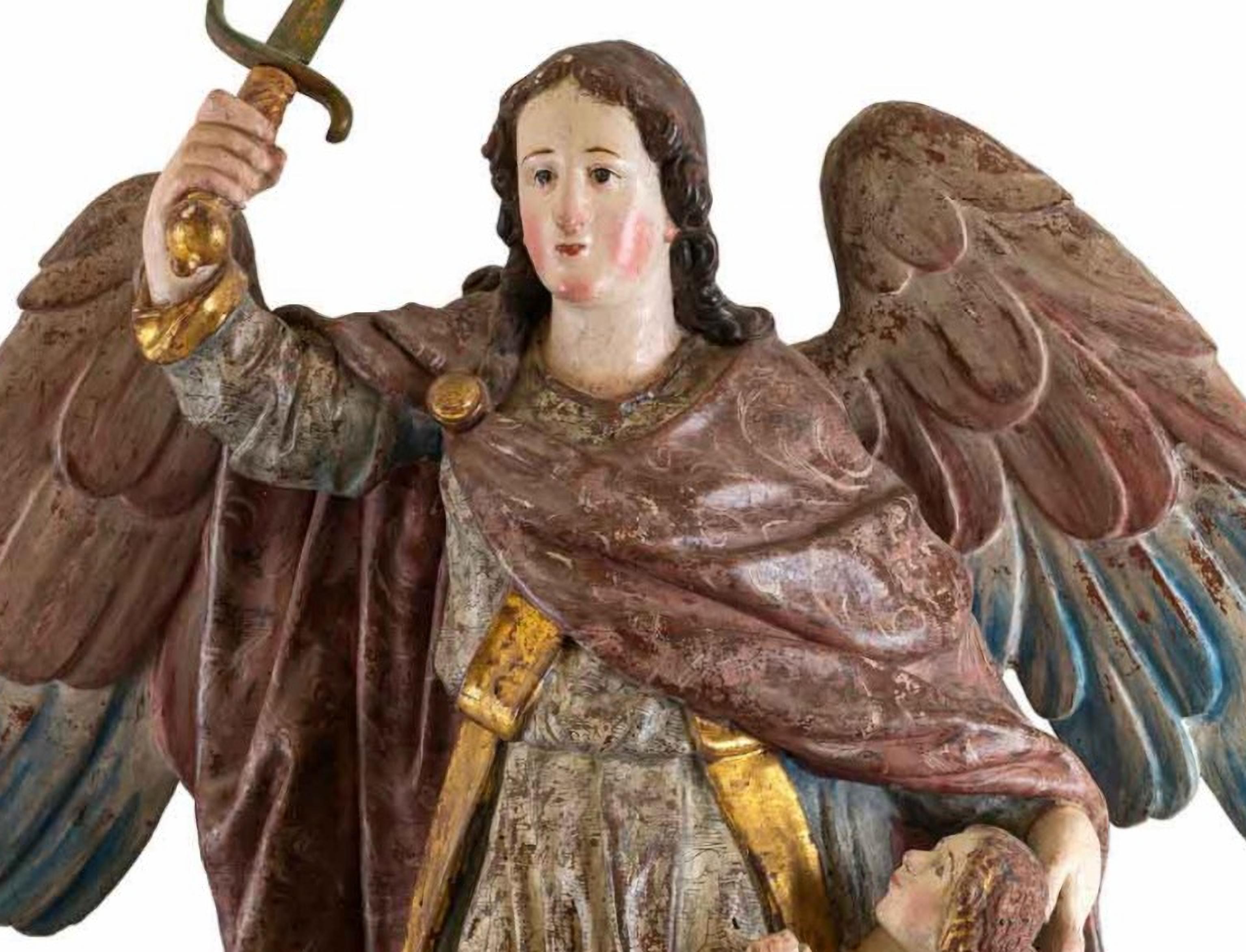 Baroque Incroyable sculpture espagnole du 17ème siècle « Angel Guardian Angel » en vente