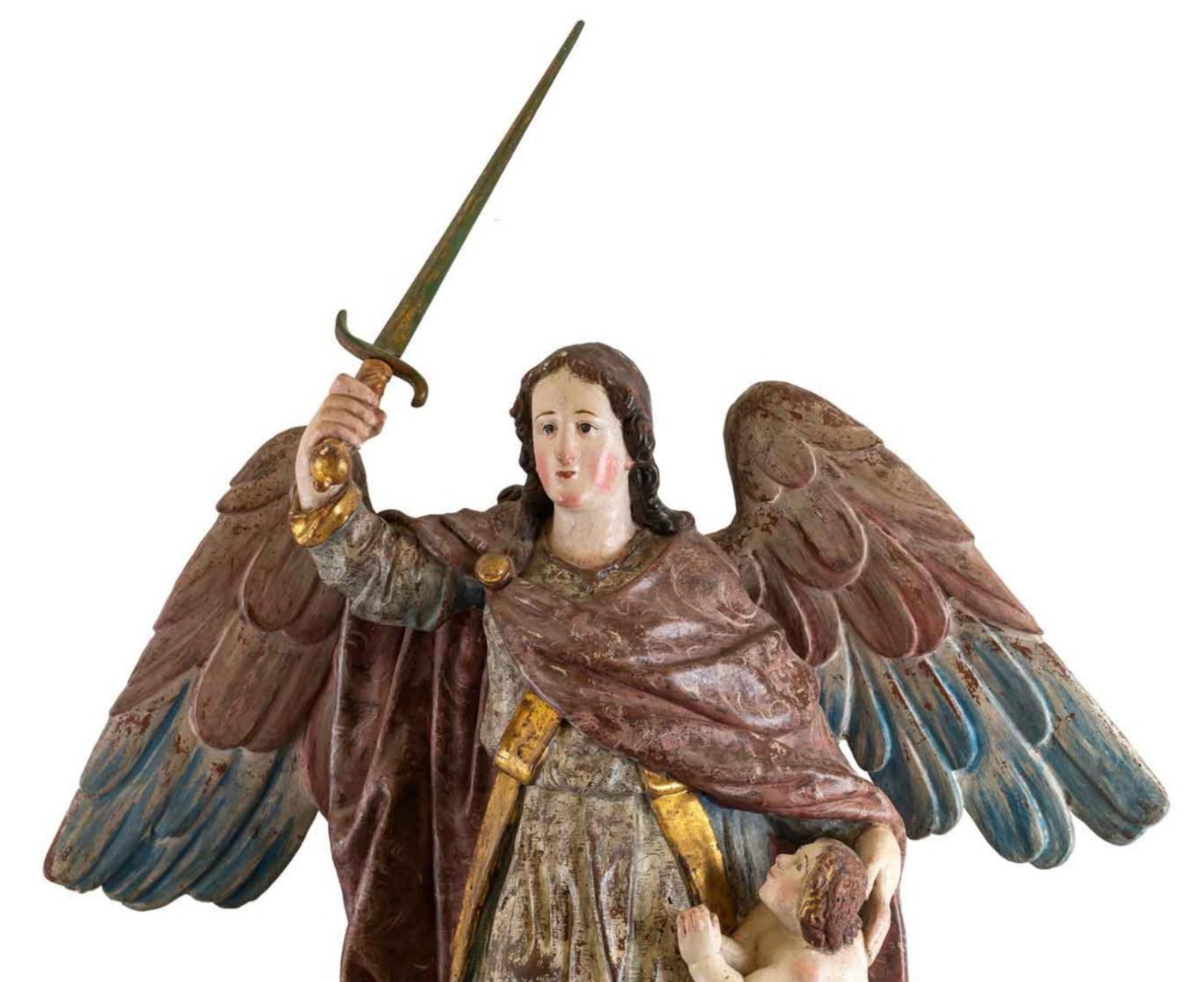 Espagnol Incroyable sculpture espagnole du 17ème siècle « Angel Guardian Angel » en vente
