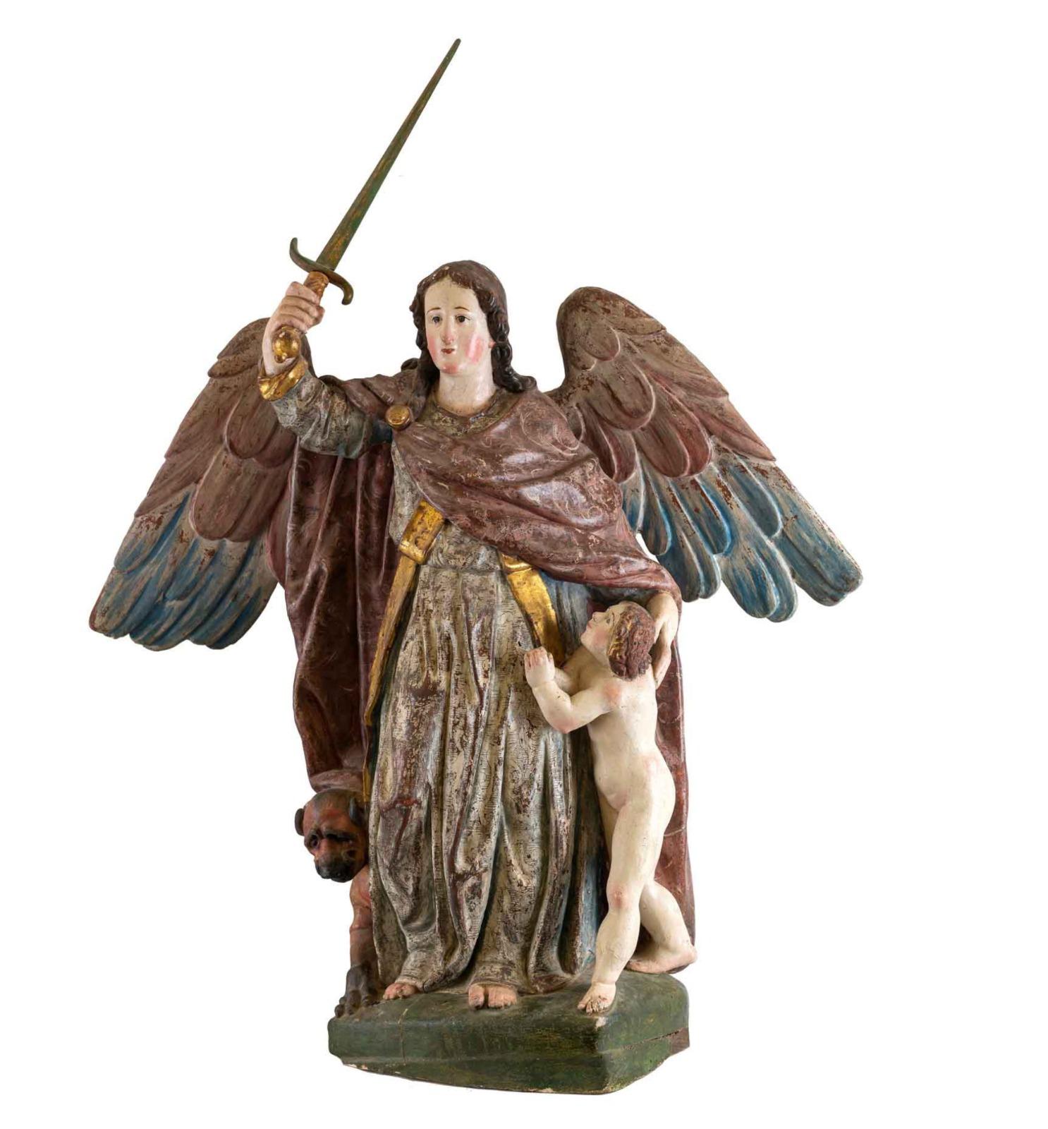 Fait main Incroyable sculpture espagnole du 17ème siècle « Angel Guardian Angel » en vente