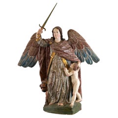 Incroyable sculpture espagnole du 17ème siècle « Angel Guardian Angel »