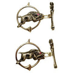 Amazing Spanish Yellow Gold Silver Hunting Wild Pig Cufflinks