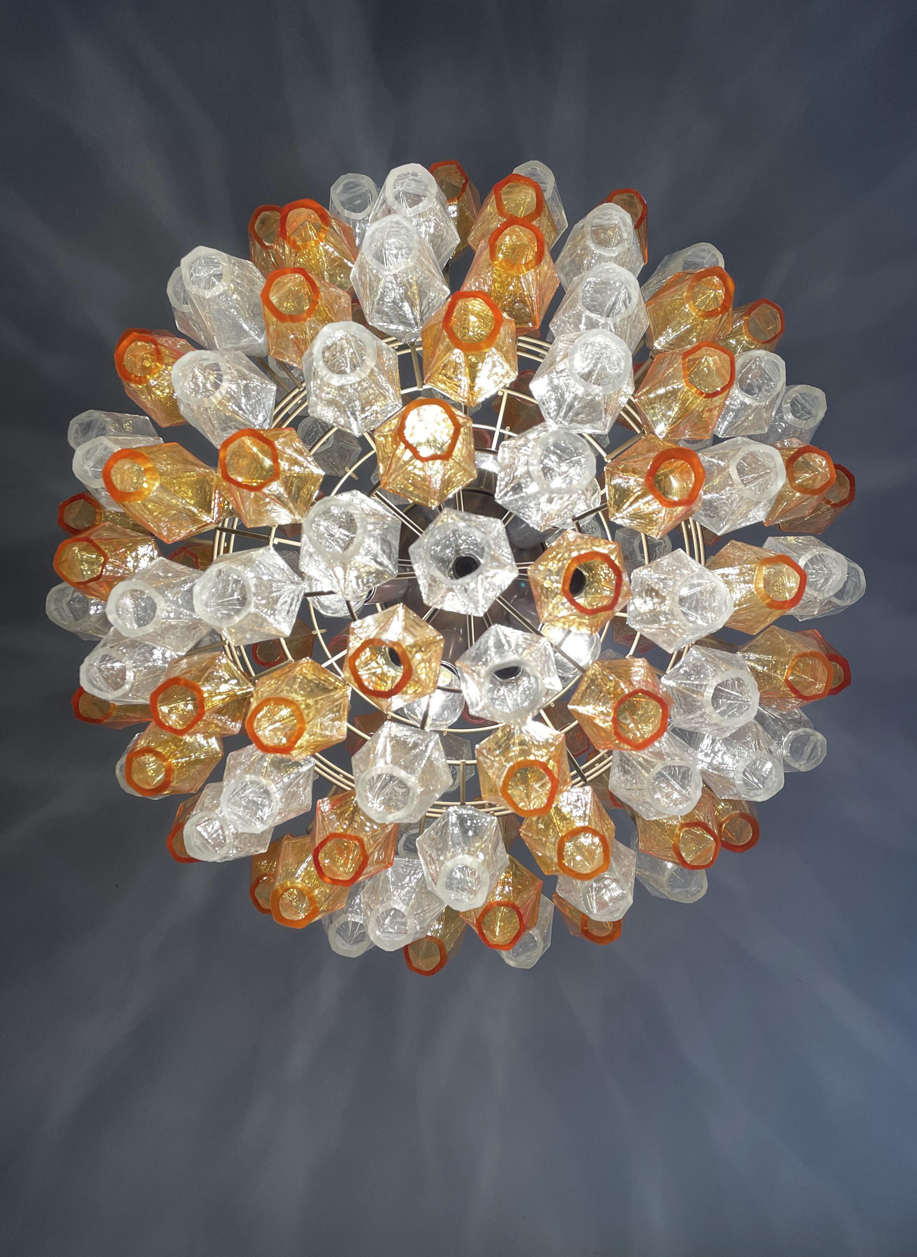 Magnifique candelier sphérique Poliedri de Murano, 140 Poliedri ambré et transparent en vente 7