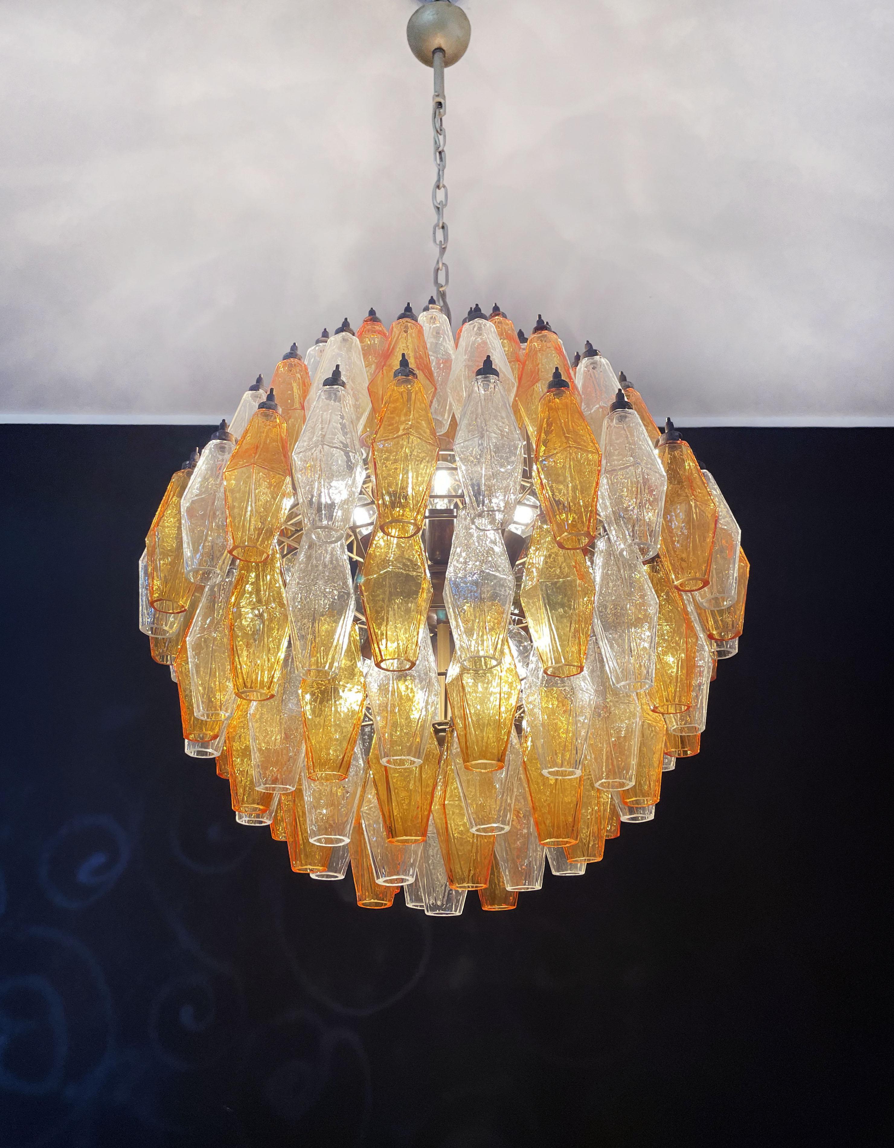 Magnifique candelier sphérique Poliedri de Murano, 140 Poliedri ambré et transparent en vente 9