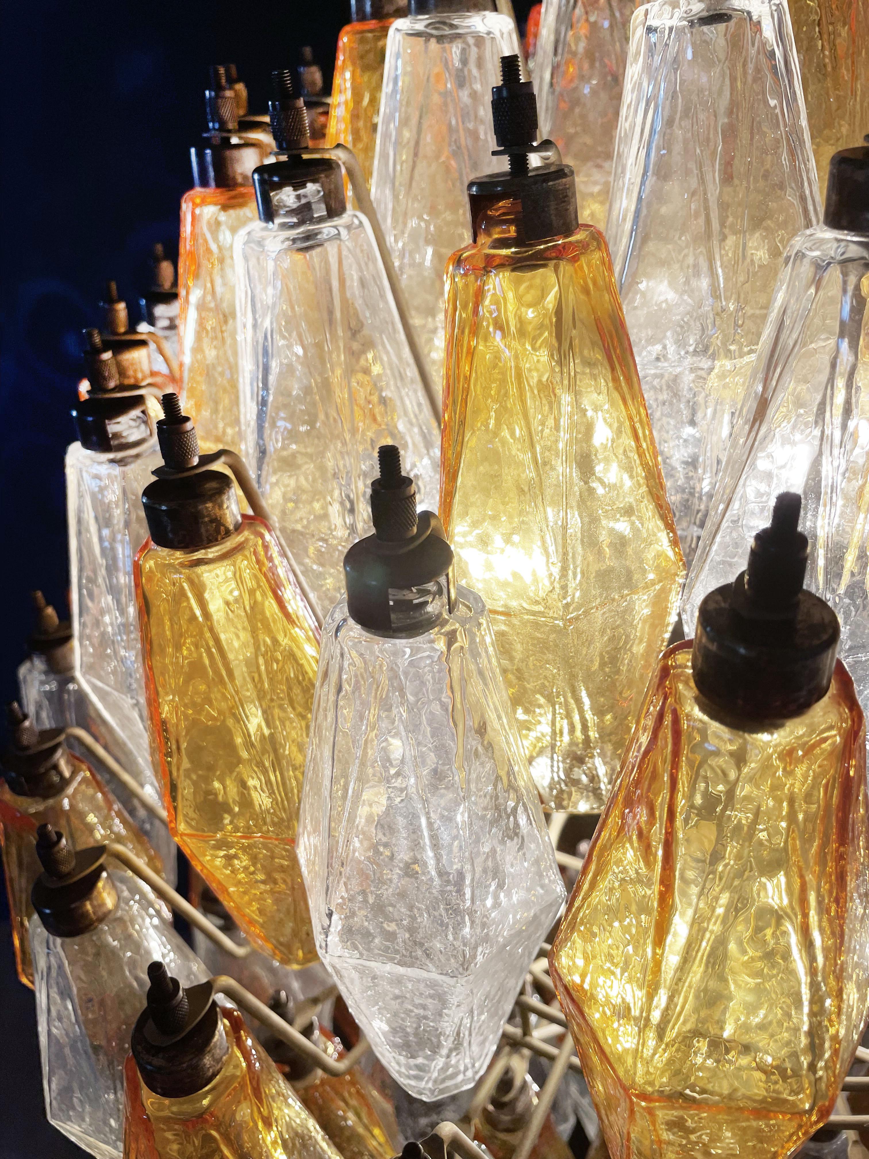 Magnifique candelier sphérique Poliedri de Murano, 140 Poliedri ambré et transparent en vente 10