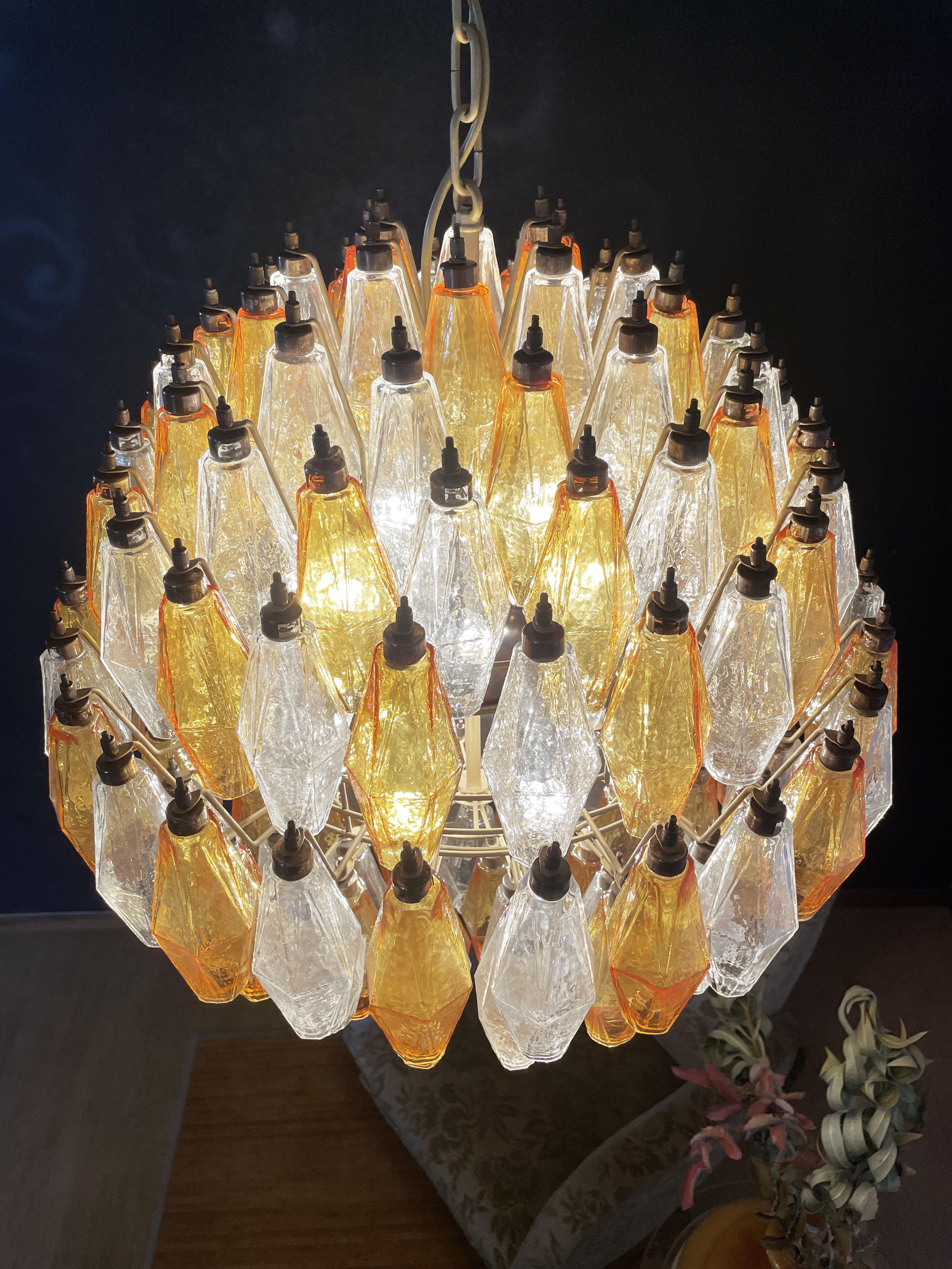 Magnifique candelier sphérique Poliedri de Murano, 140 Poliedri ambré et transparent en vente 12