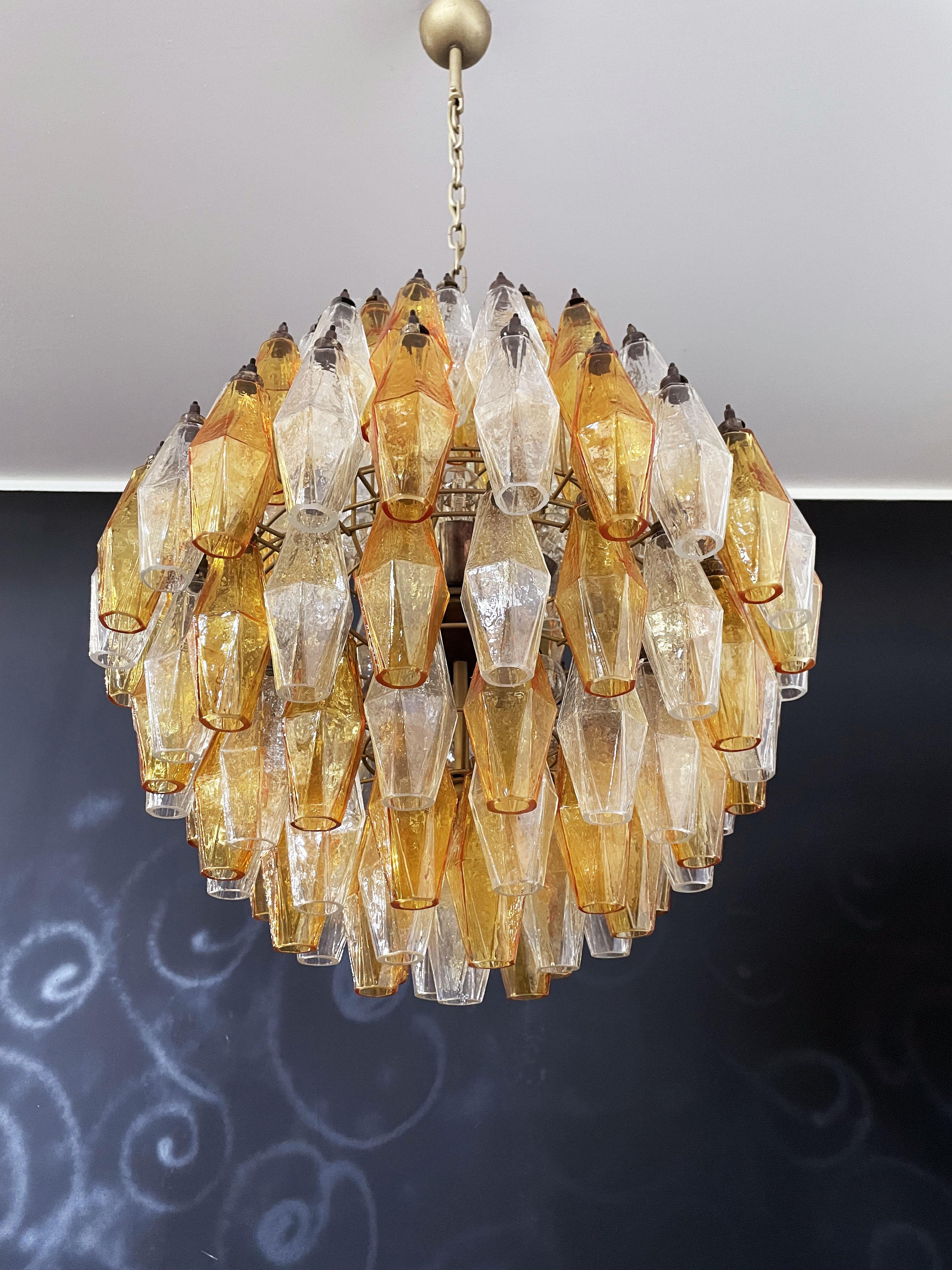 Magnifique candelier sphérique Poliedri de Murano, 140 Poliedri ambré et transparent en vente 3