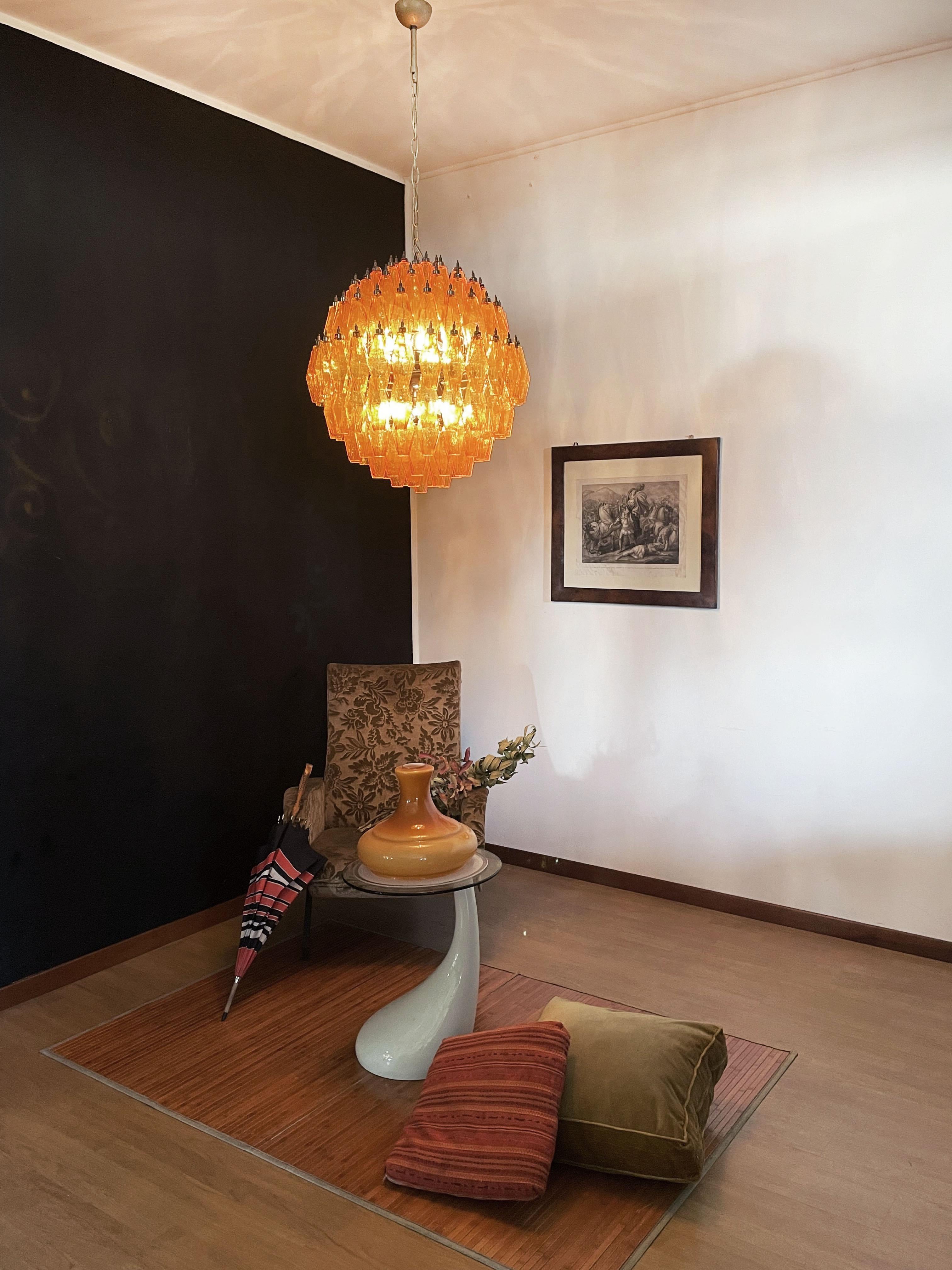 Amazing Spherical Murano Poliedri Candelier - 140 Amber Poliedri For Sale 5