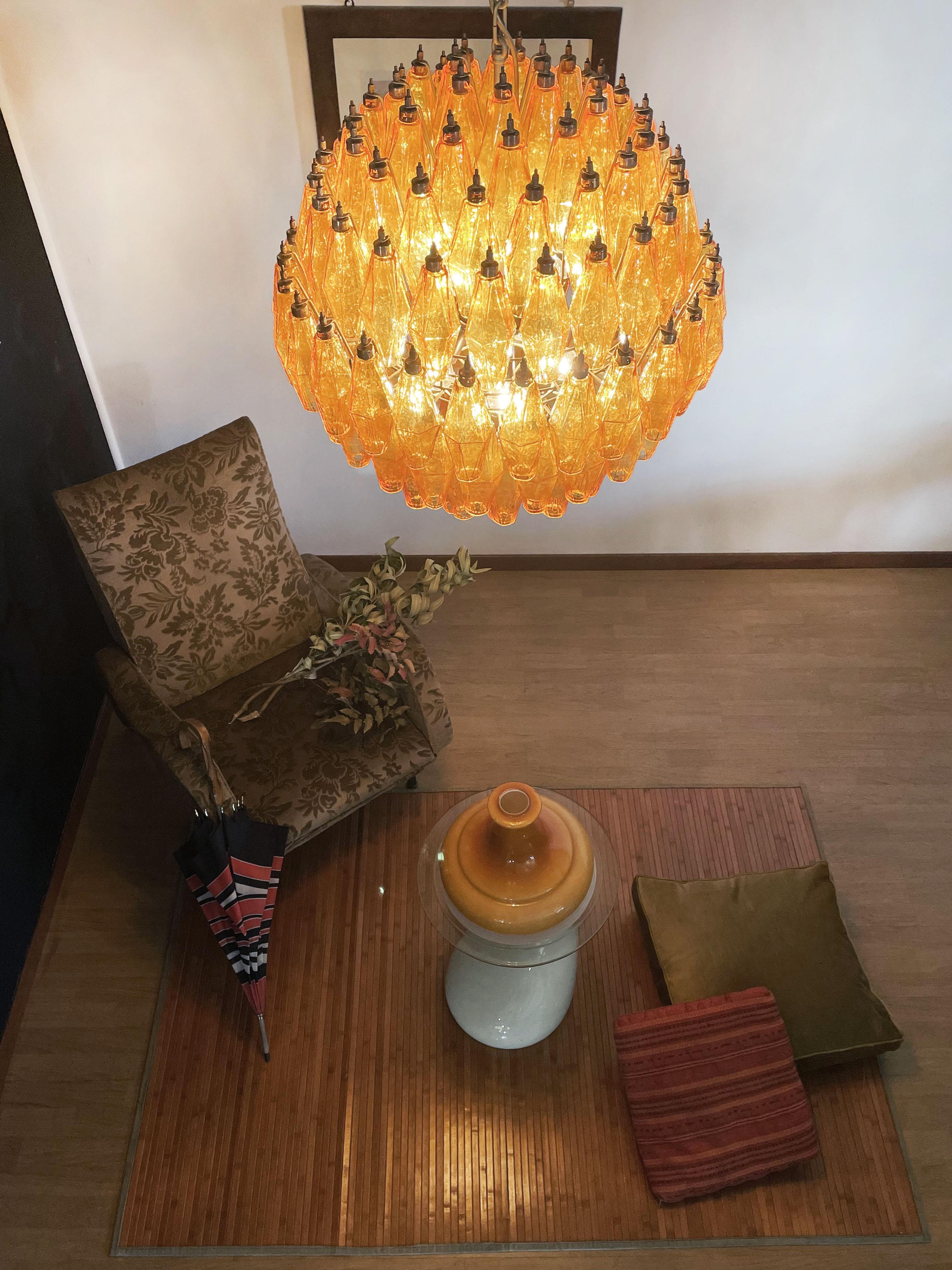 Amazing Spherical Murano Poliedri Candelier - 140 Amber Poliedri For Sale 6