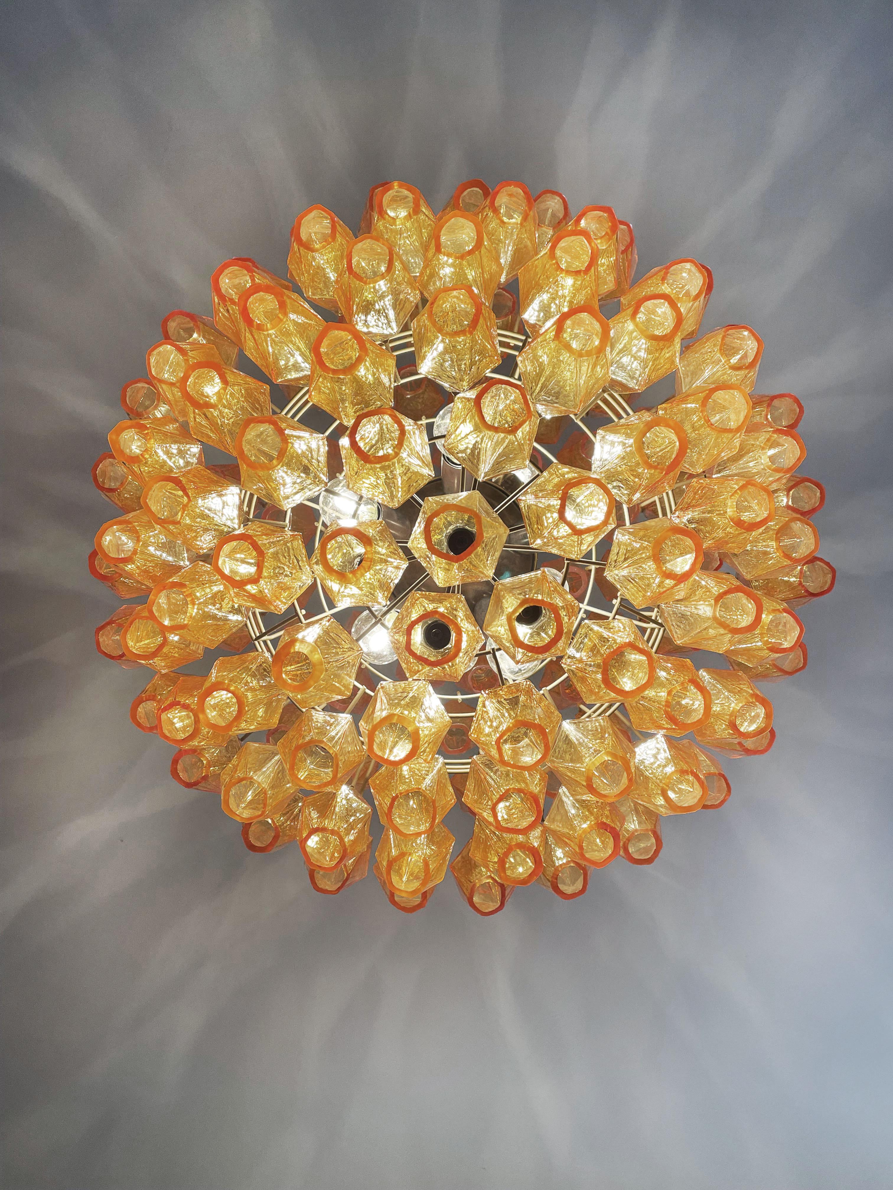 Amazing Spherical Murano Poliedri Candelier - 140 Amber Poliedri For Sale 9