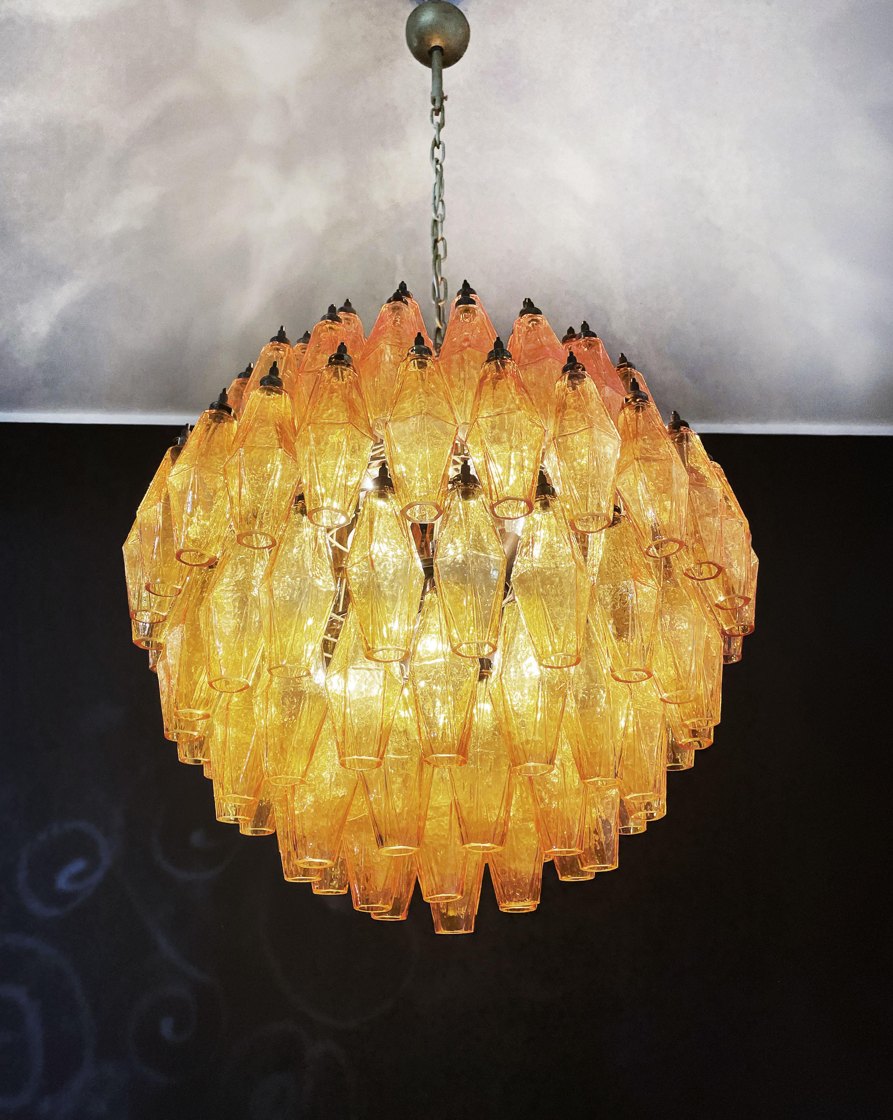 Amazing Spherical Murano Poliedri Candelier - 140 Amber Poliedri For Sale 10