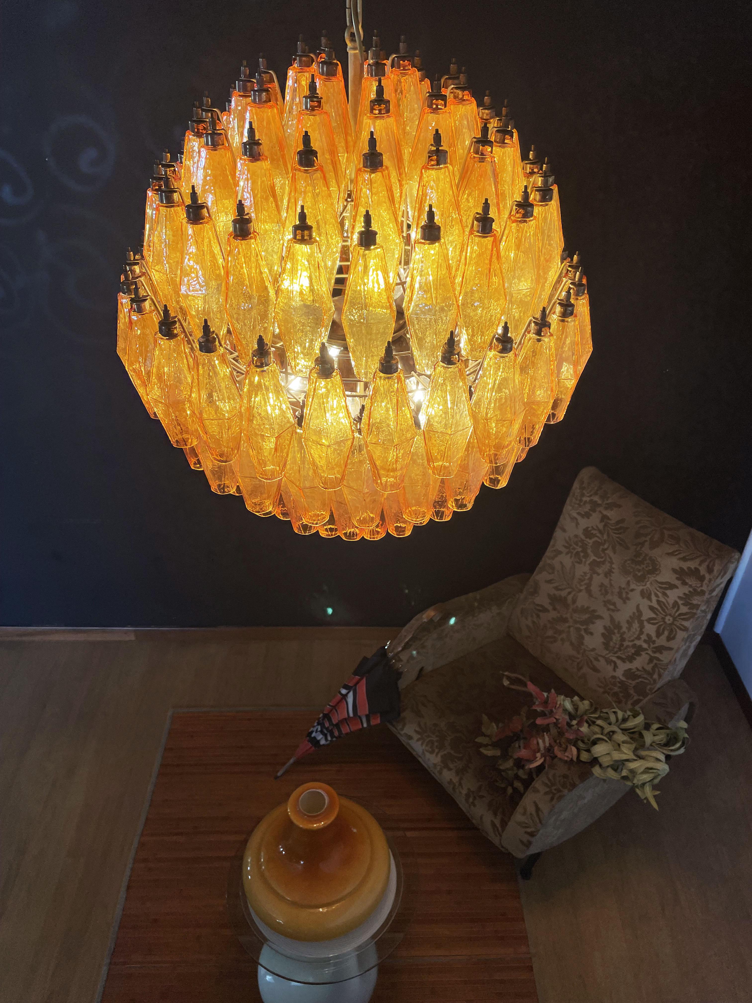 Amazing Spherical Murano Poliedri Candelier - 140 Amber Poliedri For Sale 11