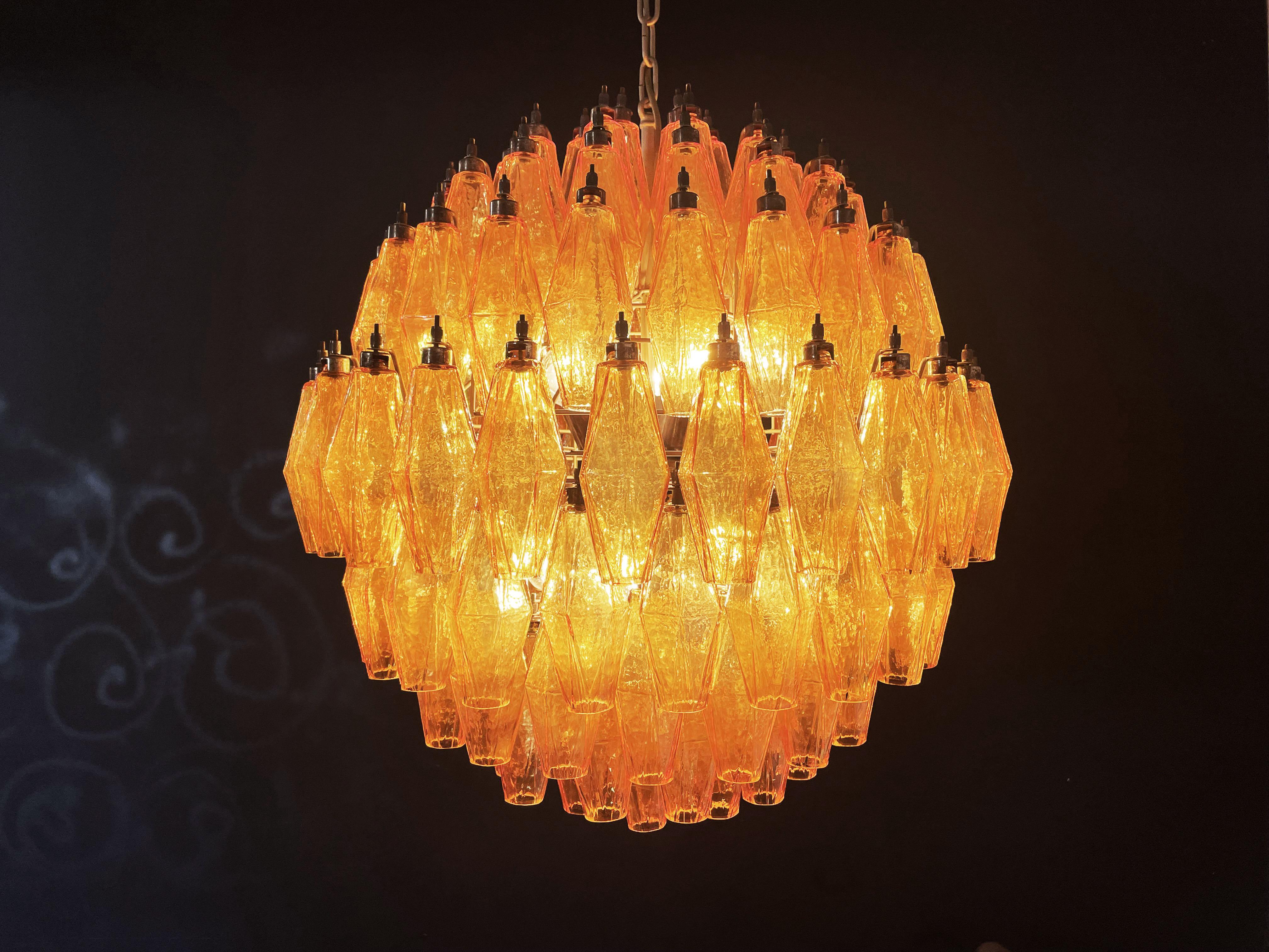 Amazing Spherical Murano Poliedri Candelier - 140 Amber Poliedri For Sale 12