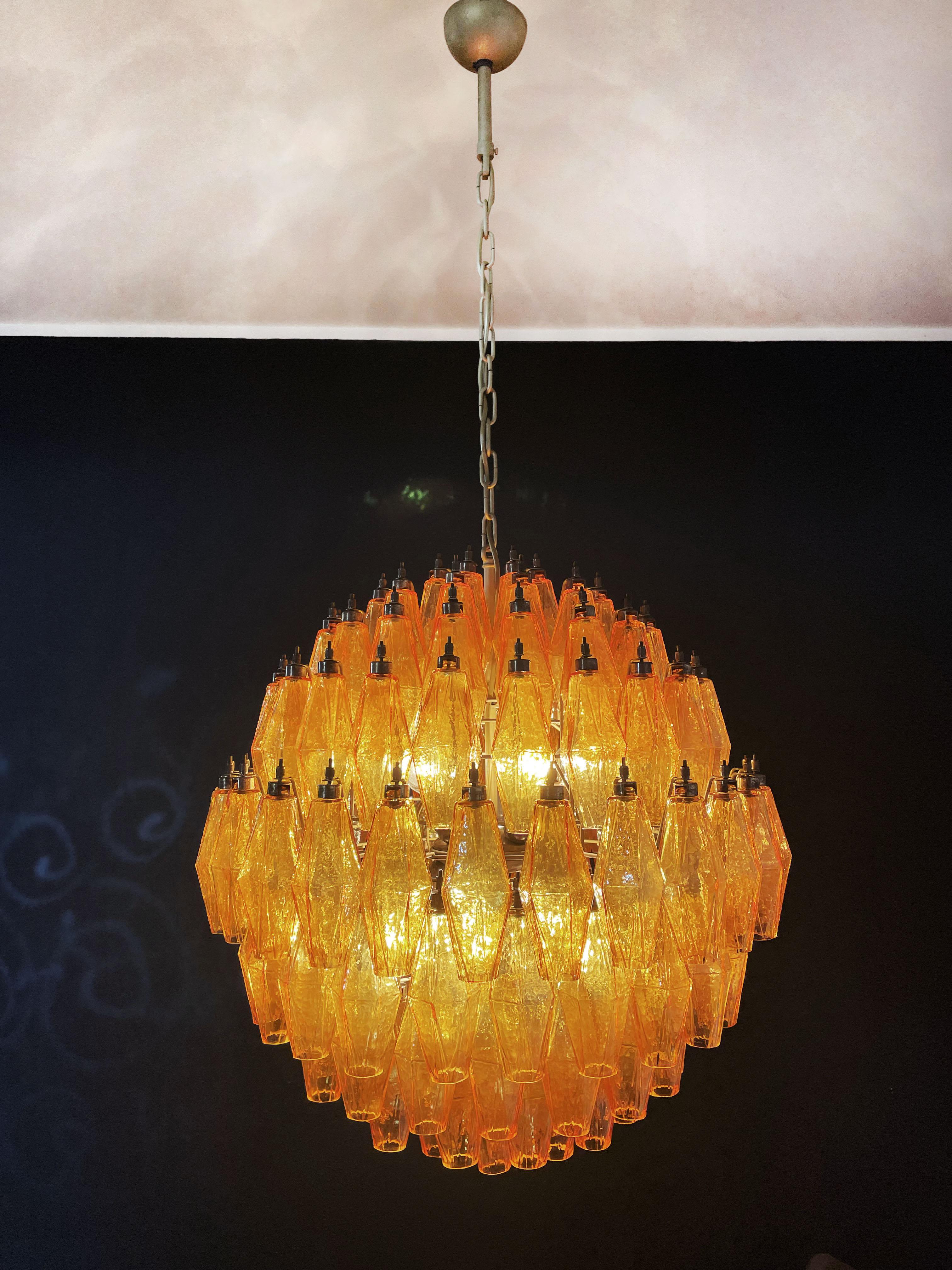 Amazing Spherical Murano Poliedri Candelier - 140 Amber Poliedri For Sale 13