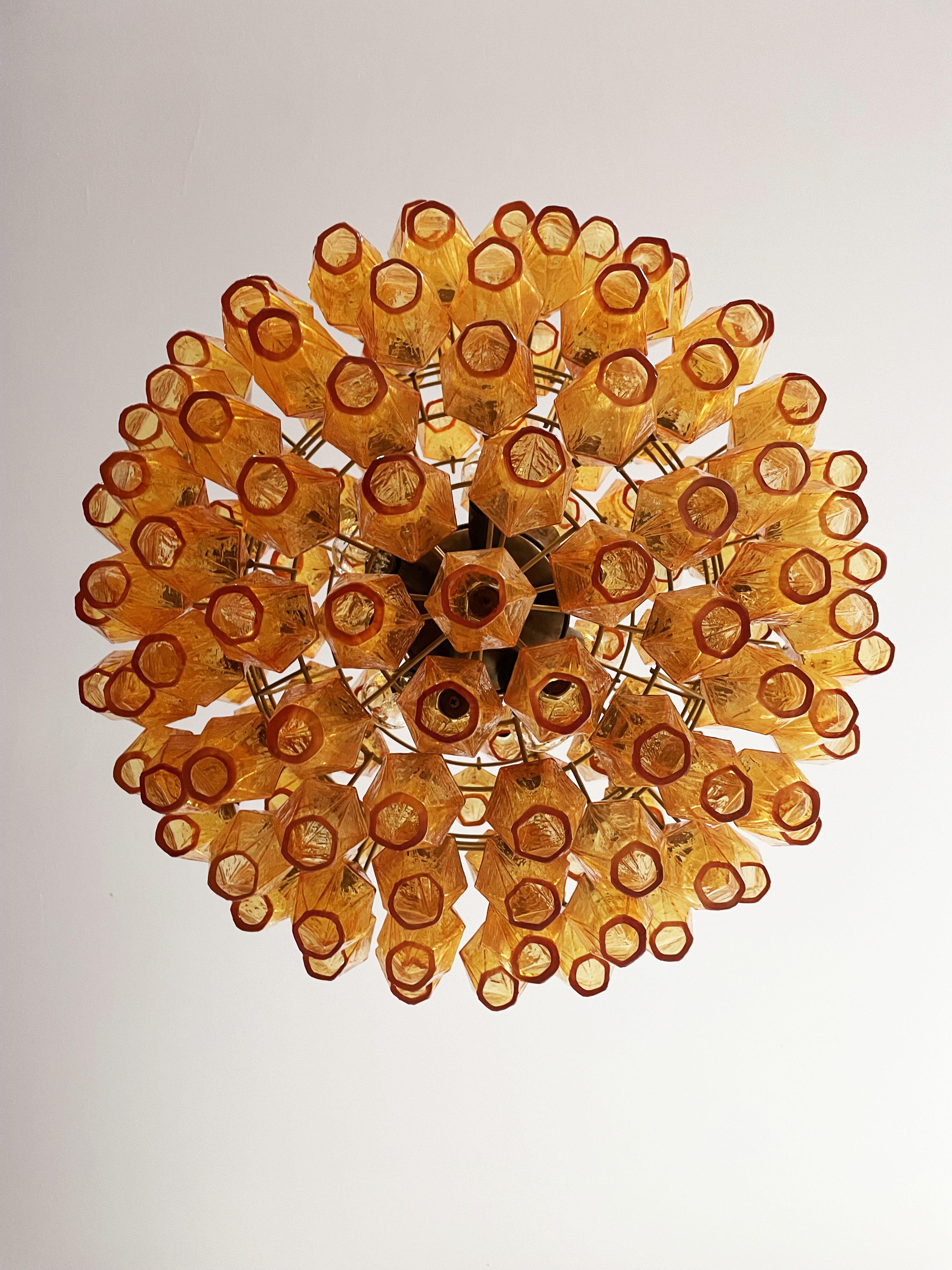Late 20th Century Amazing Spherical Murano Poliedri Candelier - 140 Amber Poliedri For Sale