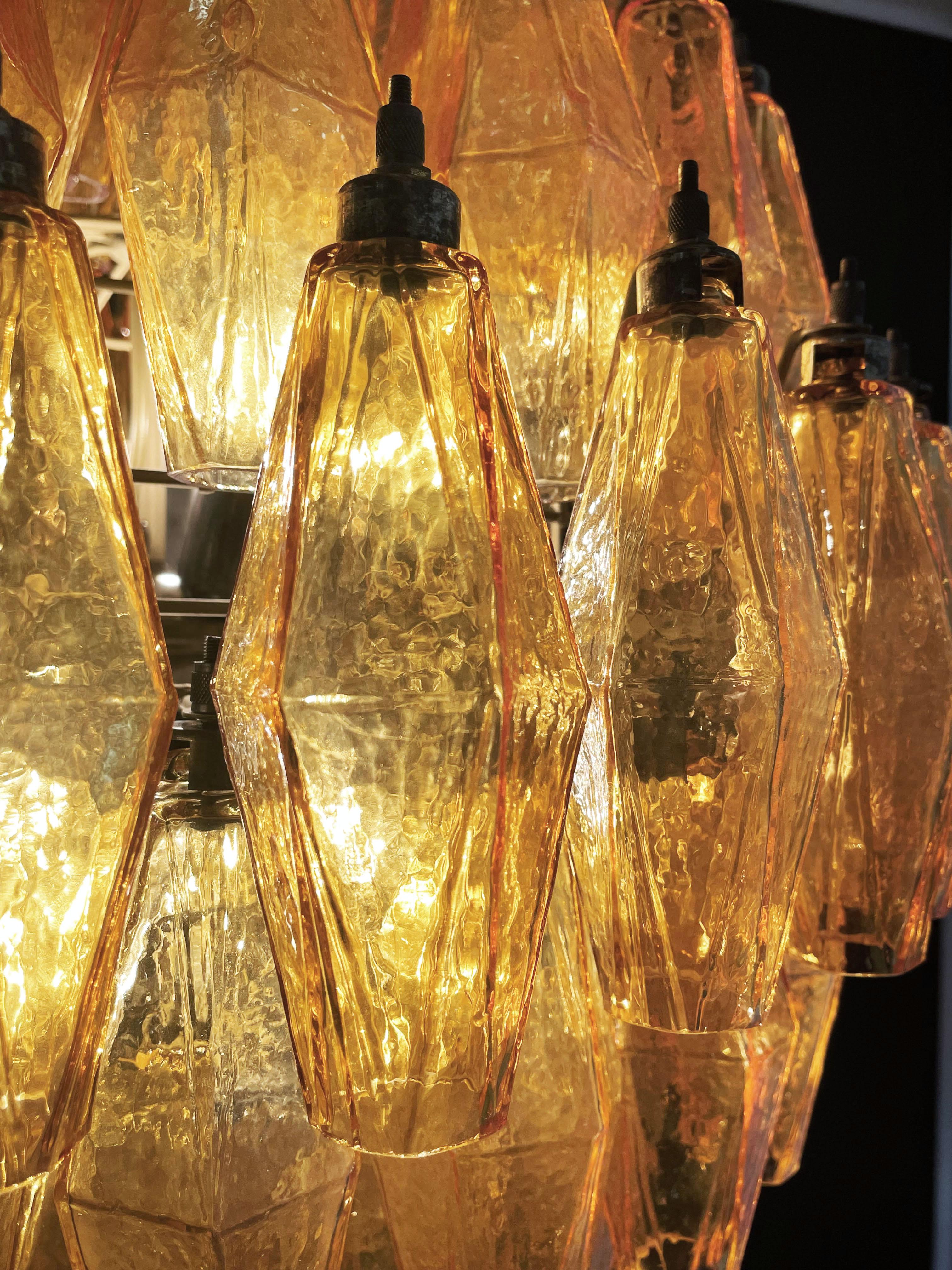 Blown Glass Amazing Spherical Murano Poliedri Candelier - 140 Amber Poliedri For Sale