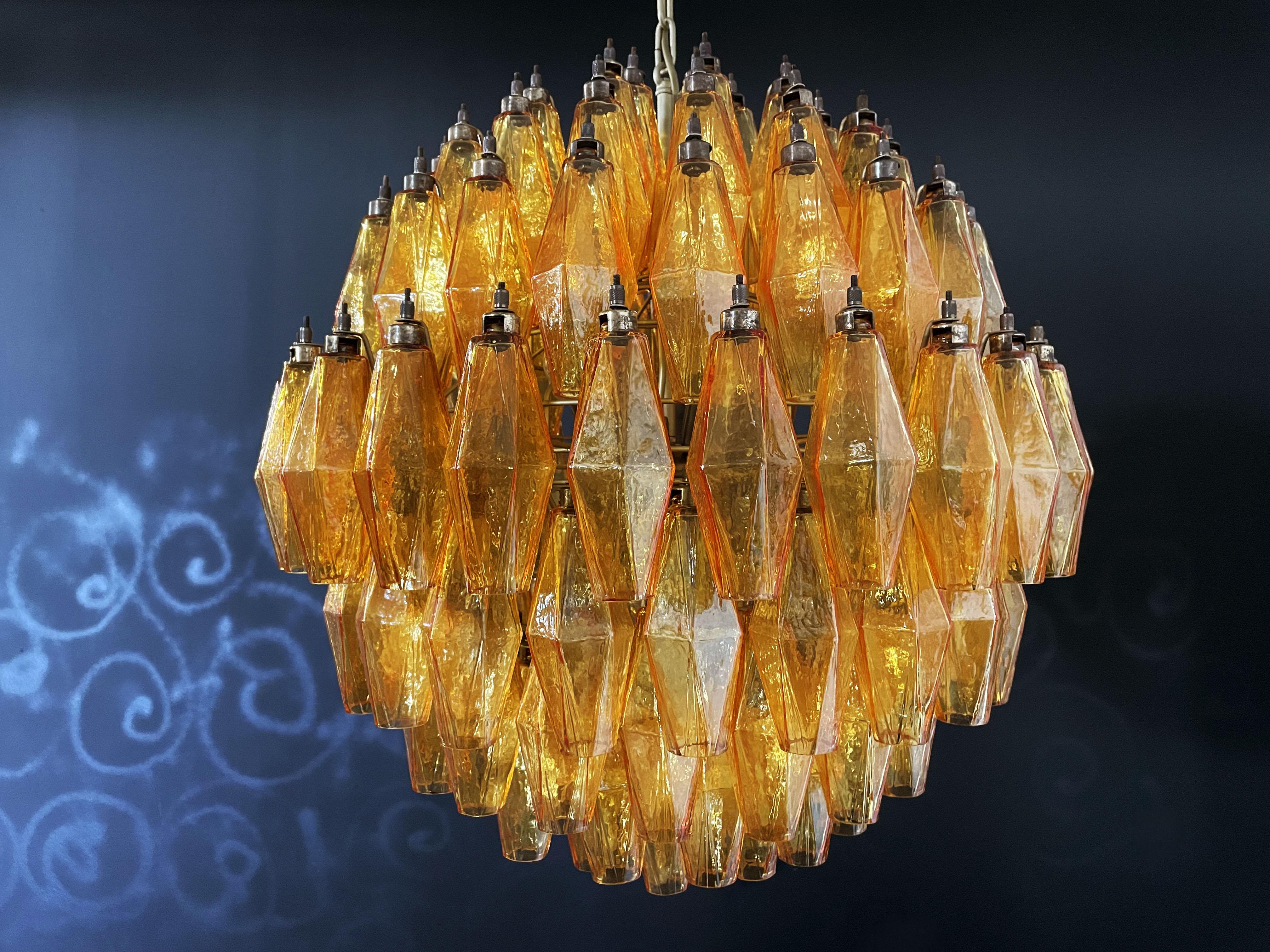 Amazing Spherical Murano Poliedri Candelier - 140 Amber Poliedri For Sale 1