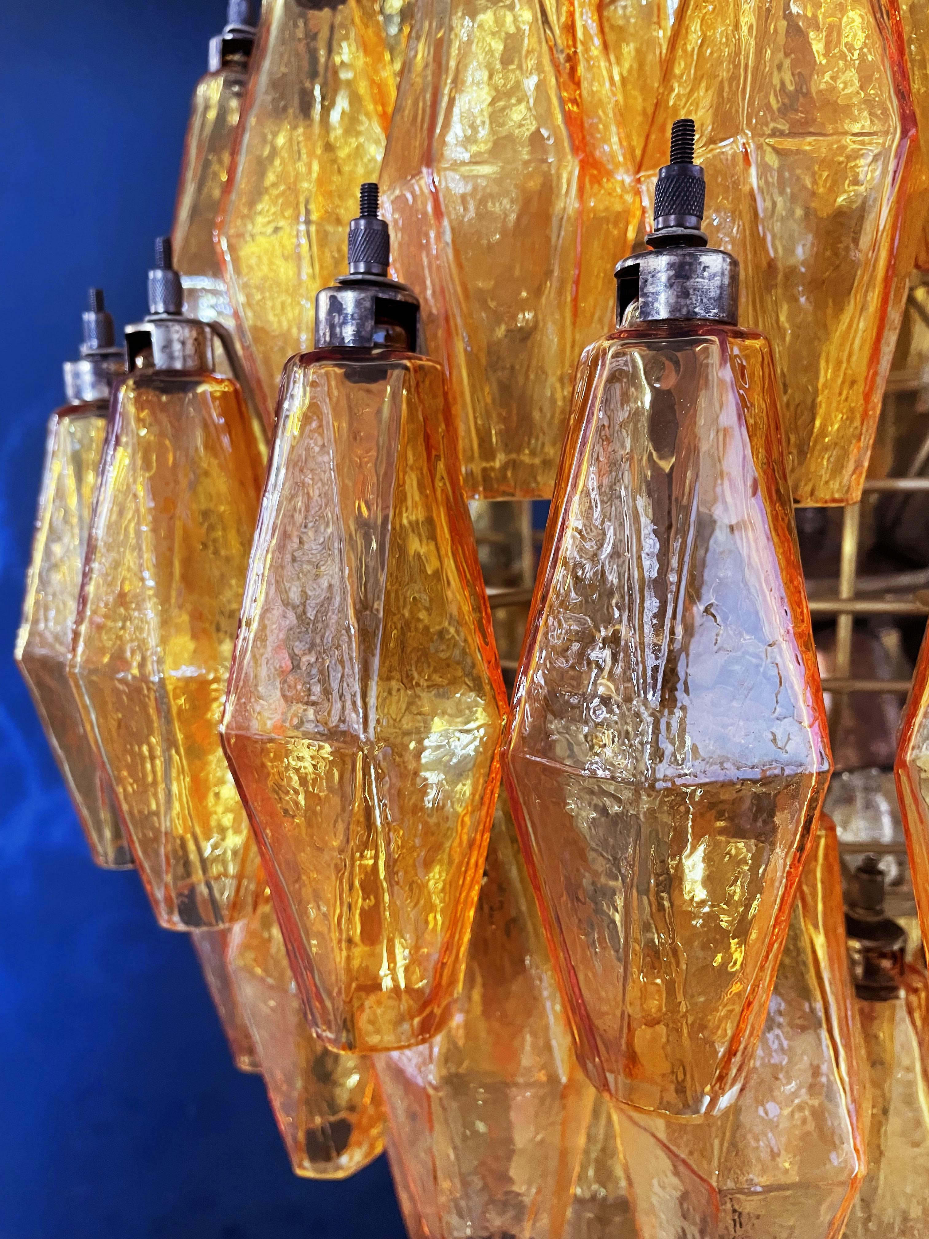 Amazing Spherical Murano Poliedri Candelier - 140 Amber Poliedri For Sale 2