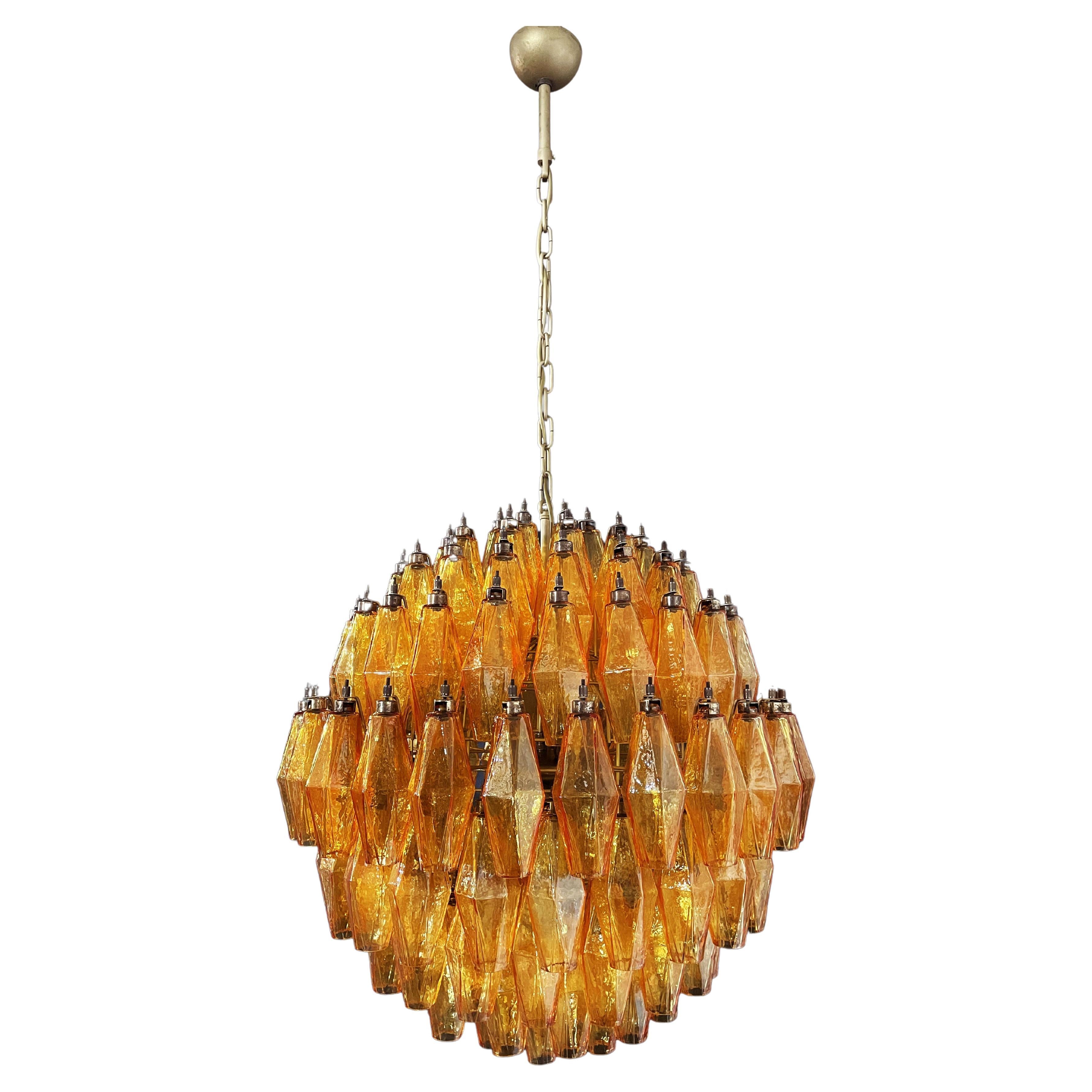 Amazing Spherical Murano Poliedri Candelier - 140 Amber Poliedri