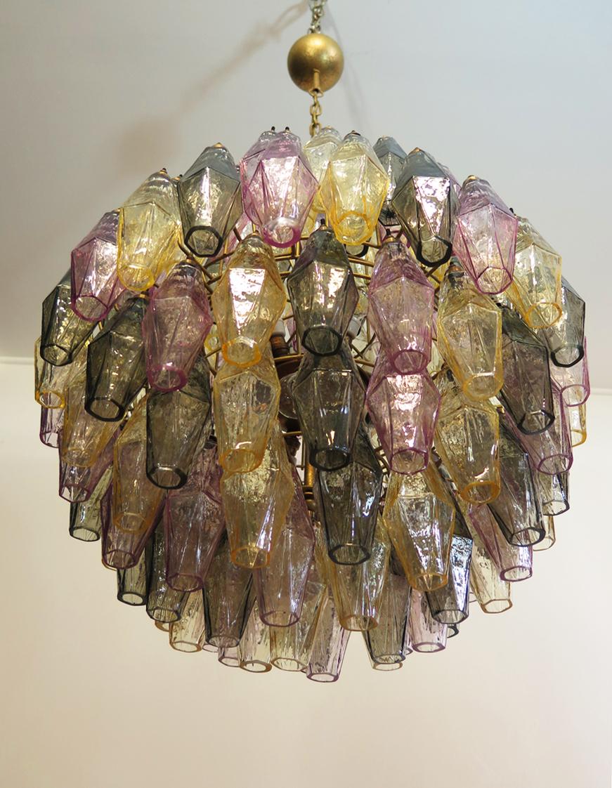 Blown Glass Amazing Spherical Murano Poliedri Chandelier, 140 Multicolored Glasses For Sale