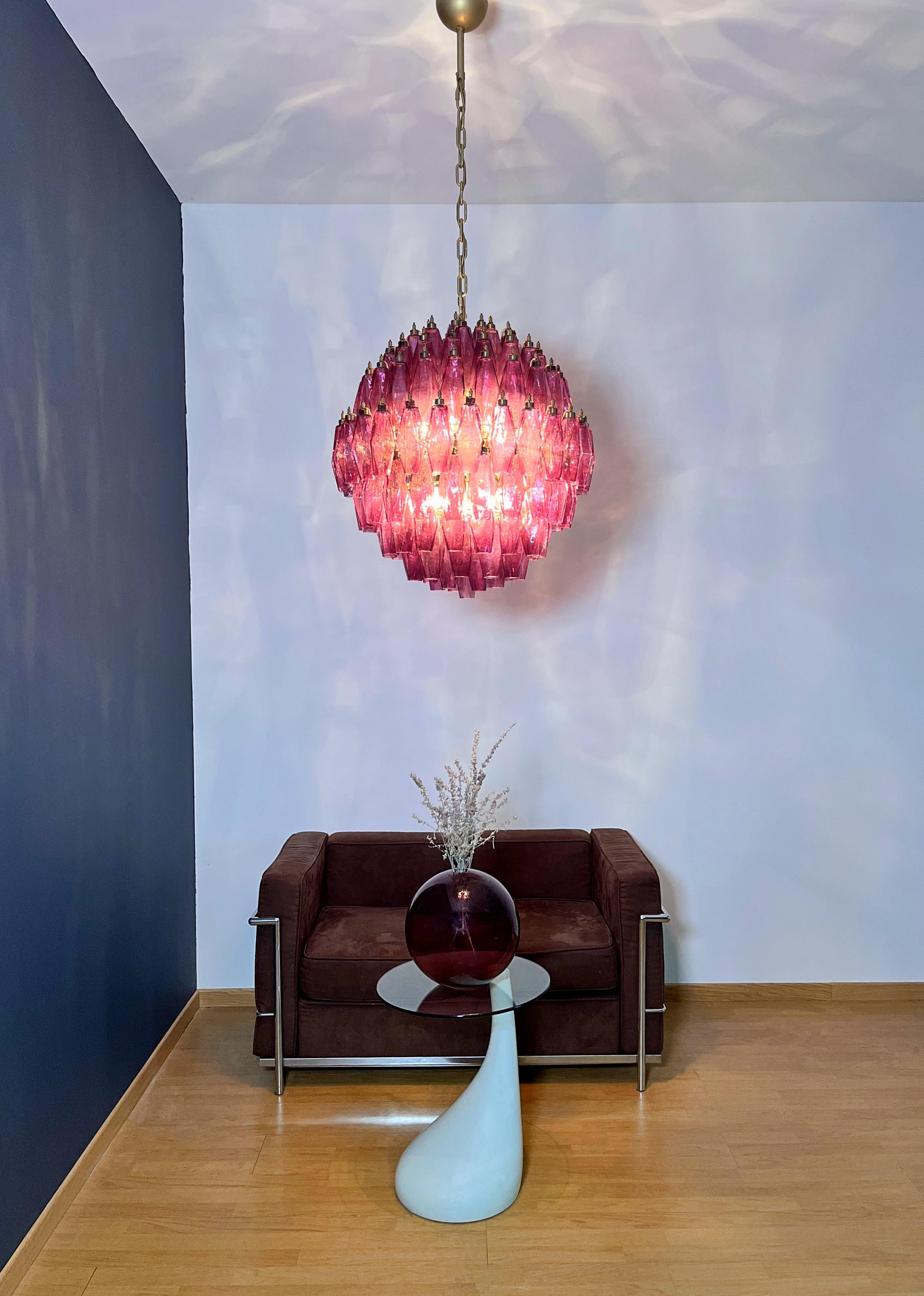 Amazing spherical Murano polyhedra Candelier - 140 amethyst polyhedra For Sale 4